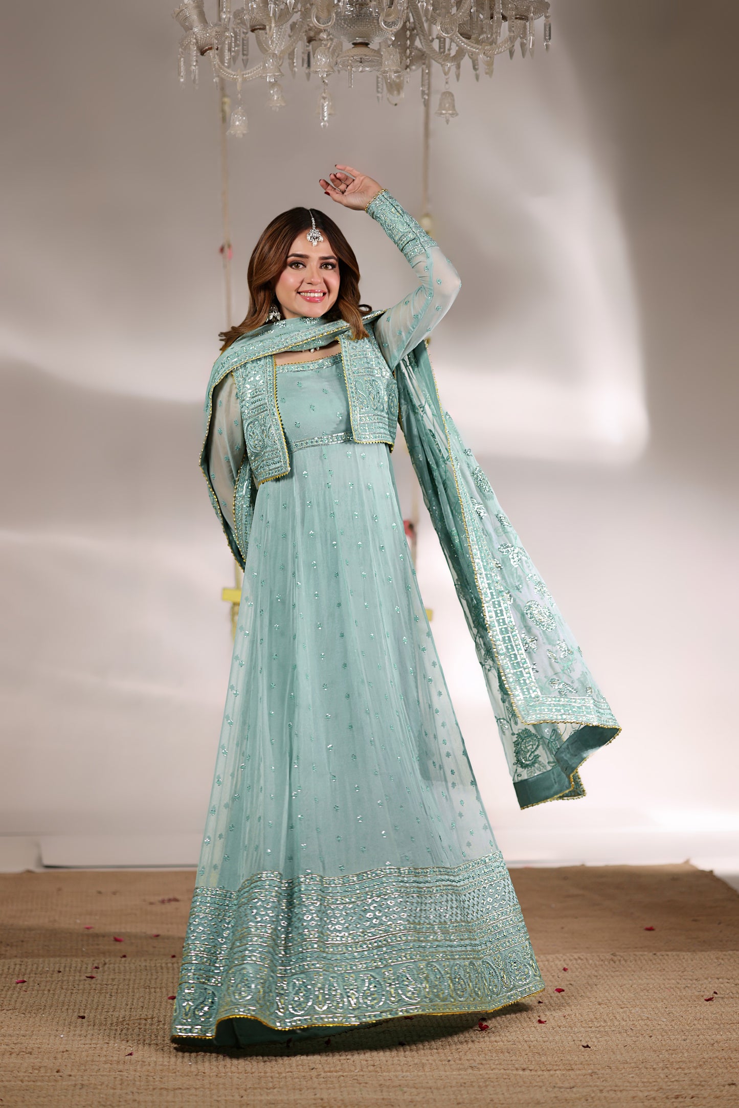 Rs 23000 Aneelas Stitched Chiffon Maxi with Koti 3pc [BR-29] [Dispatch Time 2.5 Months]