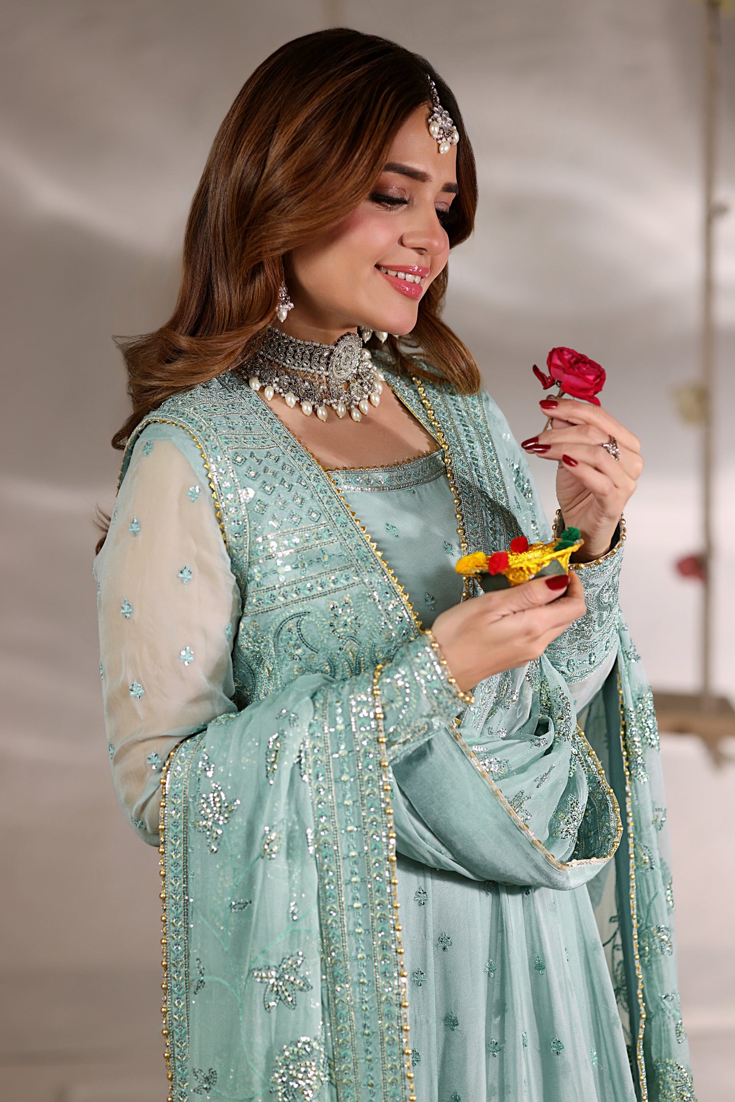 Rs 23000 Aneelas Stitched Chiffon Maxi with Koti 3pc [BR-29] [Dispatch Time 2.5 Months]