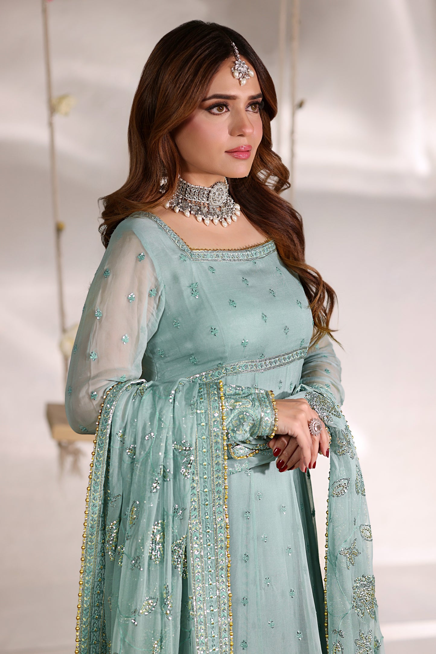 Rs 23000 Aneelas Stitched Chiffon Maxi with Koti 3pc [BR-29] [Dispatch Time 2.5 Months]