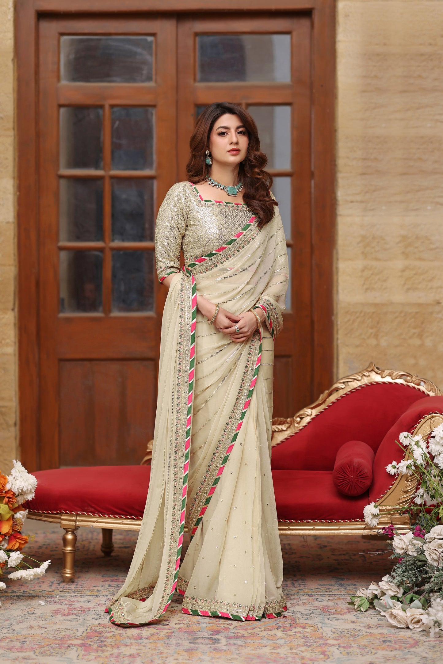 Rs 24500 Aneelas Stitched Chiffon Saree [SAR-01] [Dispatch Time 2 Months] [ CHOLI LENGHT ]