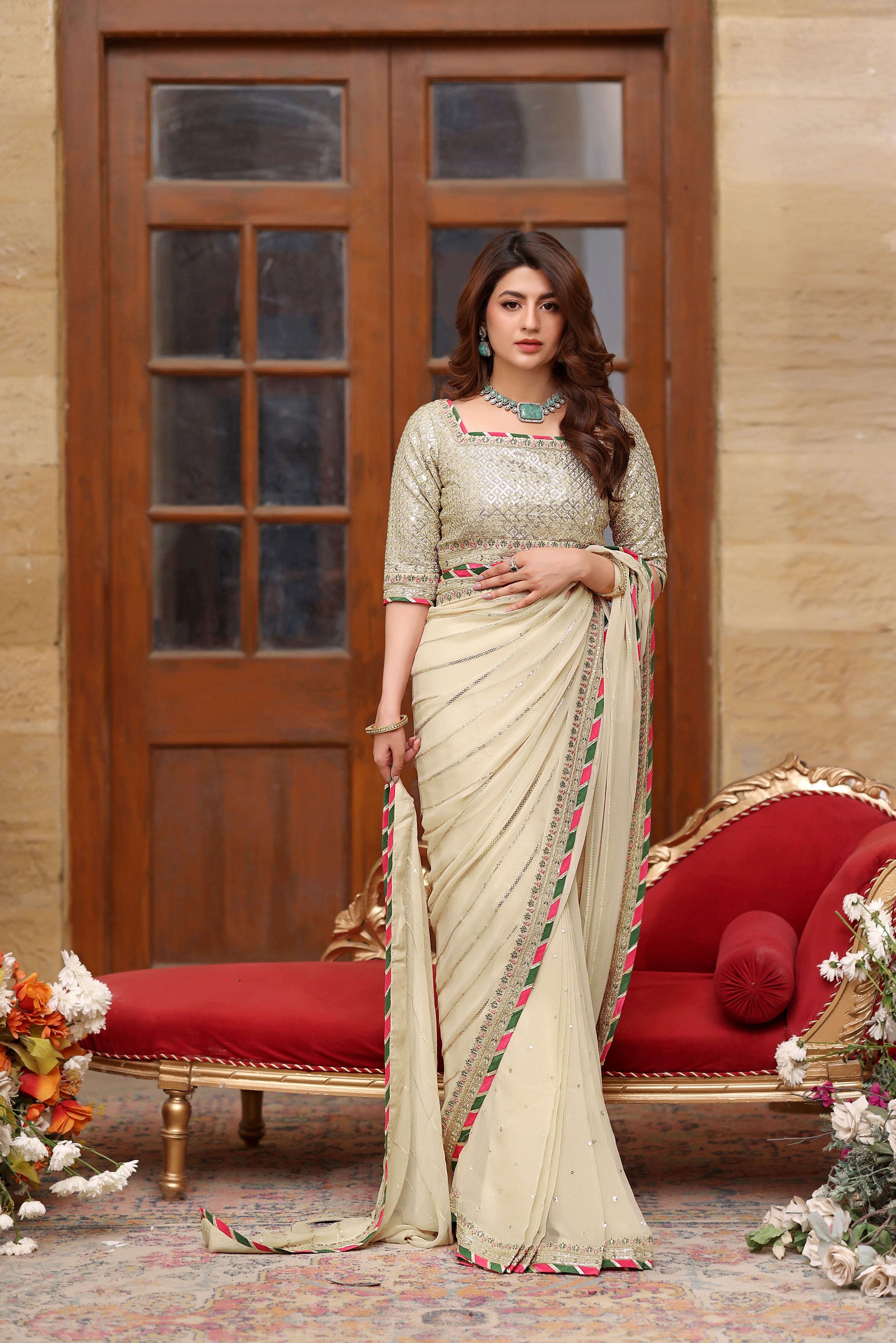 Rs 24500 Aneelas Stitched Chiffon Saree [SAR-01] [Dispatch Time 2 Months]