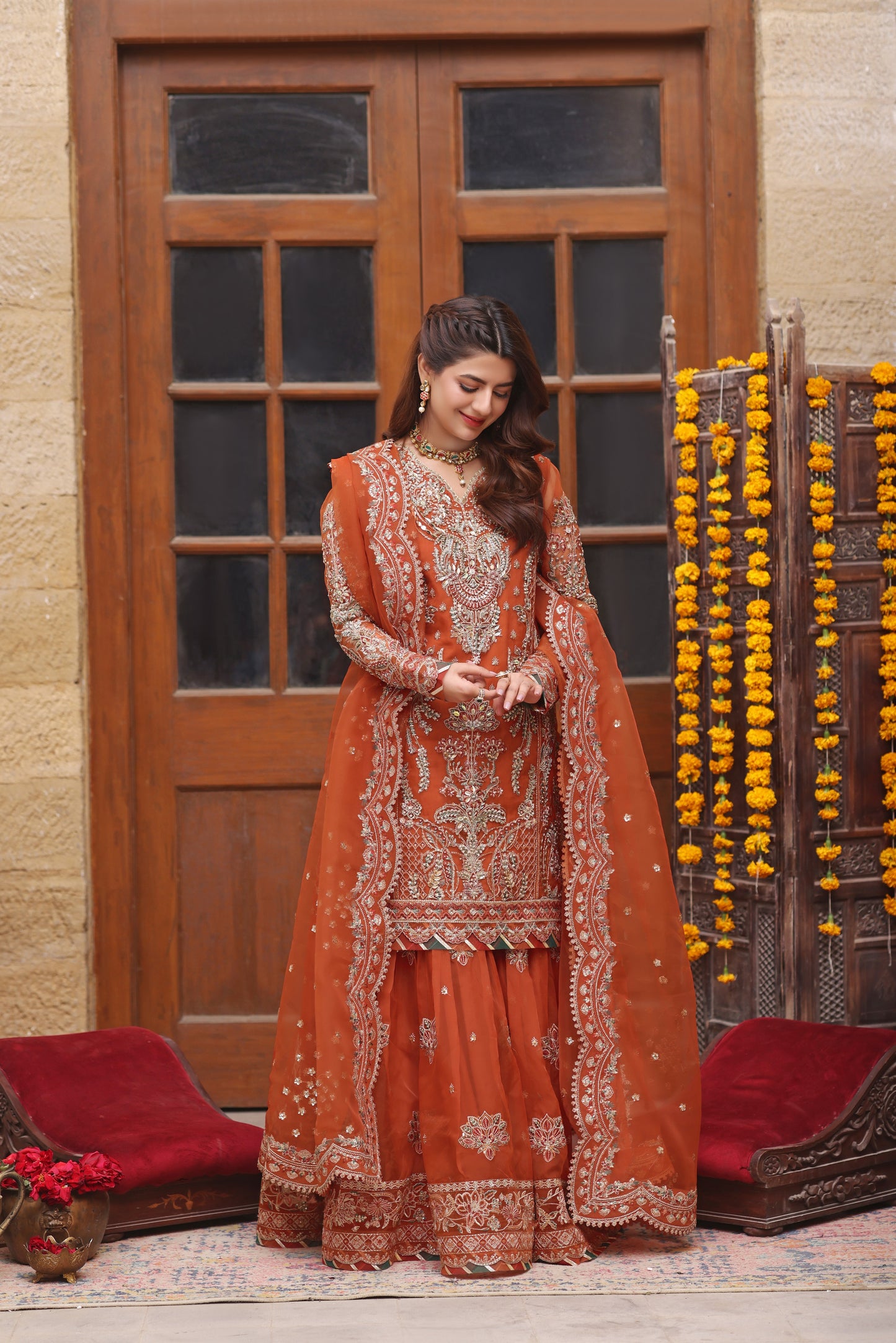 Rs 32000 Aneelas Stitched Wedding/ Bridal Heavy Ada Work Organza Emb 3pc [BR-26] [Dispatch Time 2 Months]