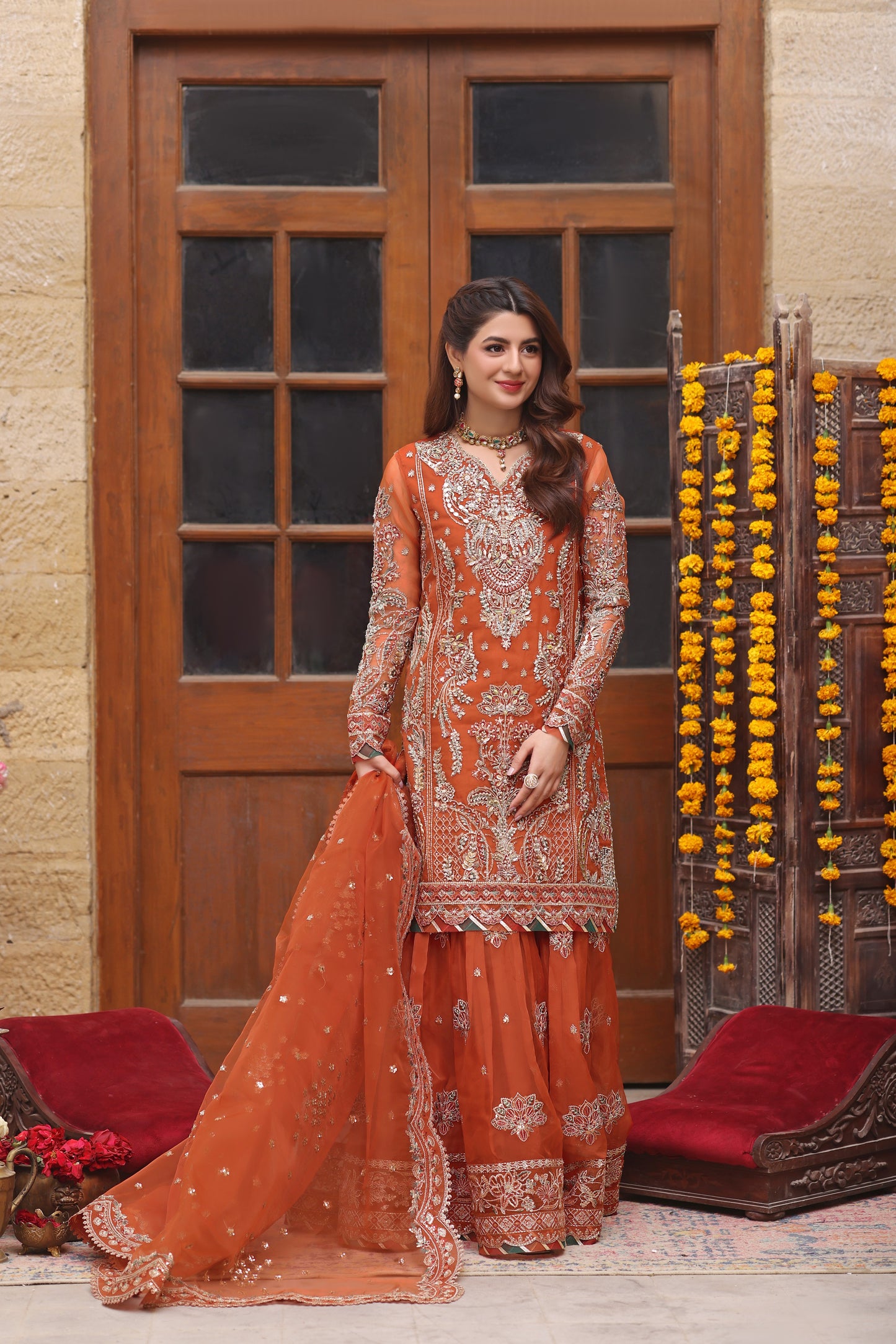 Rs 32000 Aneelas Stitched Wedding/ Bridal Heavy Ada Work Organza Emb 3pc [BR-26] [Dispatch Time 2 Months]