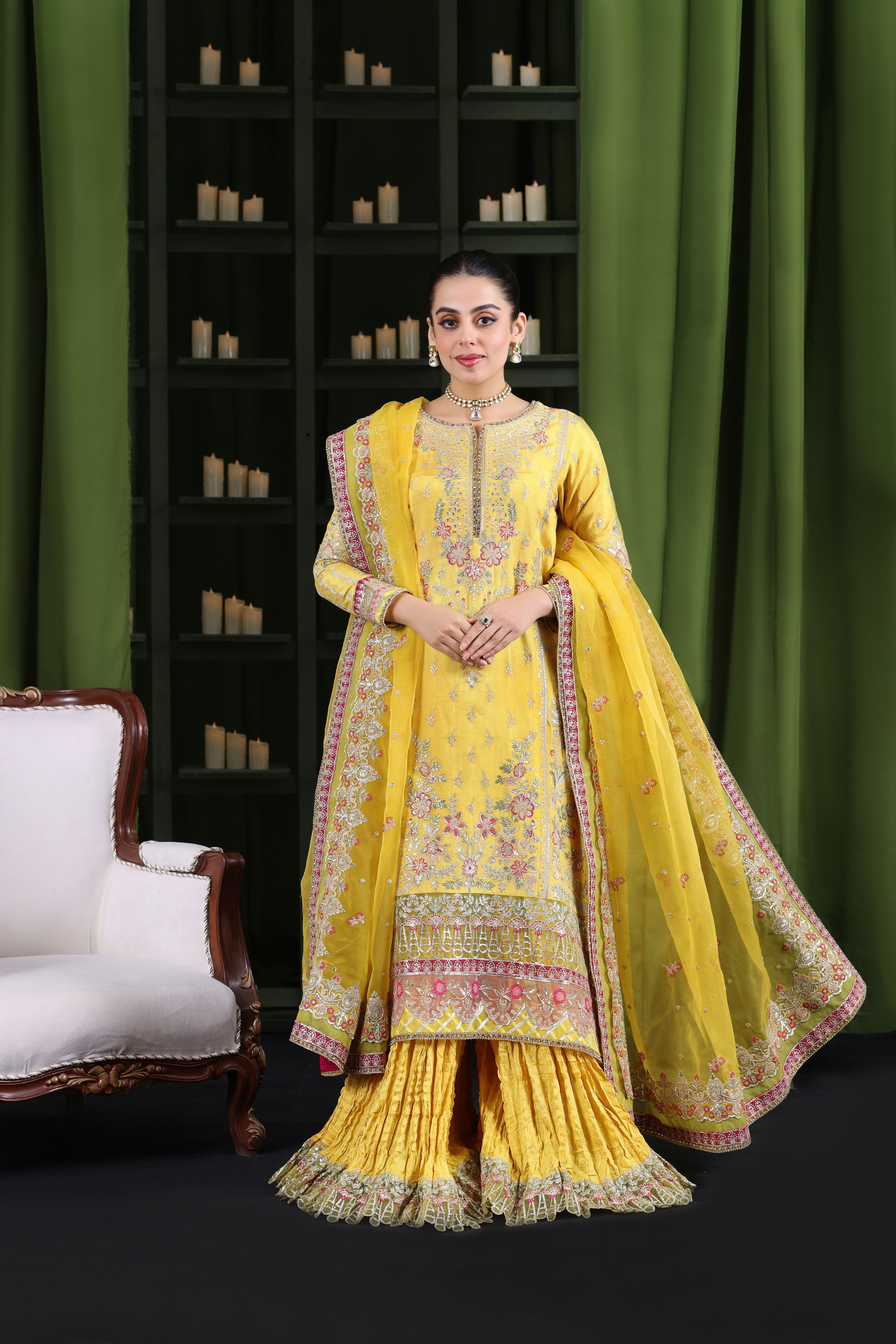 Rs 23500 Aneelas Stitched Wedding Raw Silk Organza Emb Duppata 3pc With Gharara [BR-22] [Dispatch Time 2 Months]
