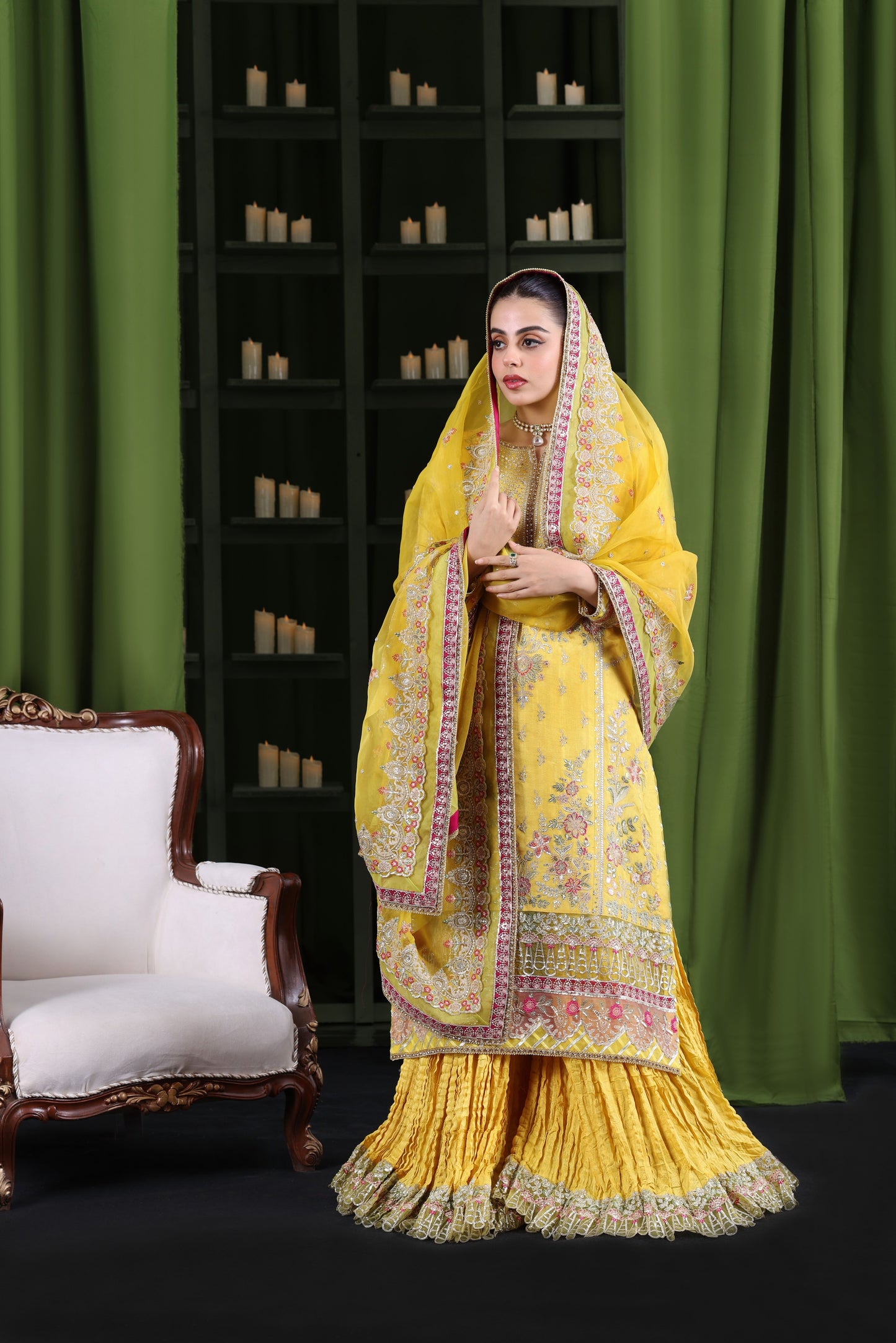 Rs 23500 Aneelas Stitched Wedding Raw Silk Organza Emb Duppata 3pc With Gharara [BR-22] [Dispatch Time 2 Months]