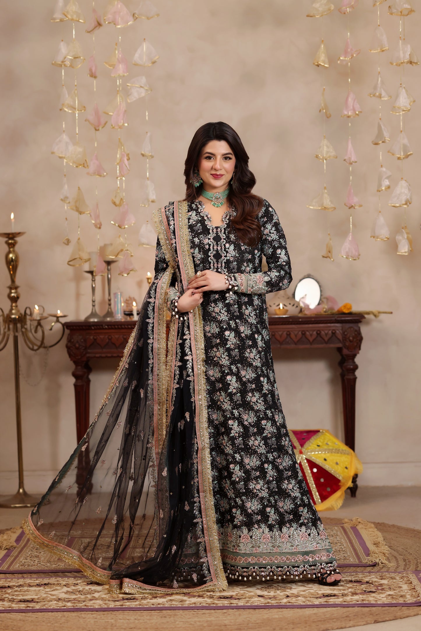 Rs 19500 Aneelas Stitched Semi Formal Raw Silk Emb Kaftan Trouser 2pc [FC-26] [Dispatch Time 2 Months]