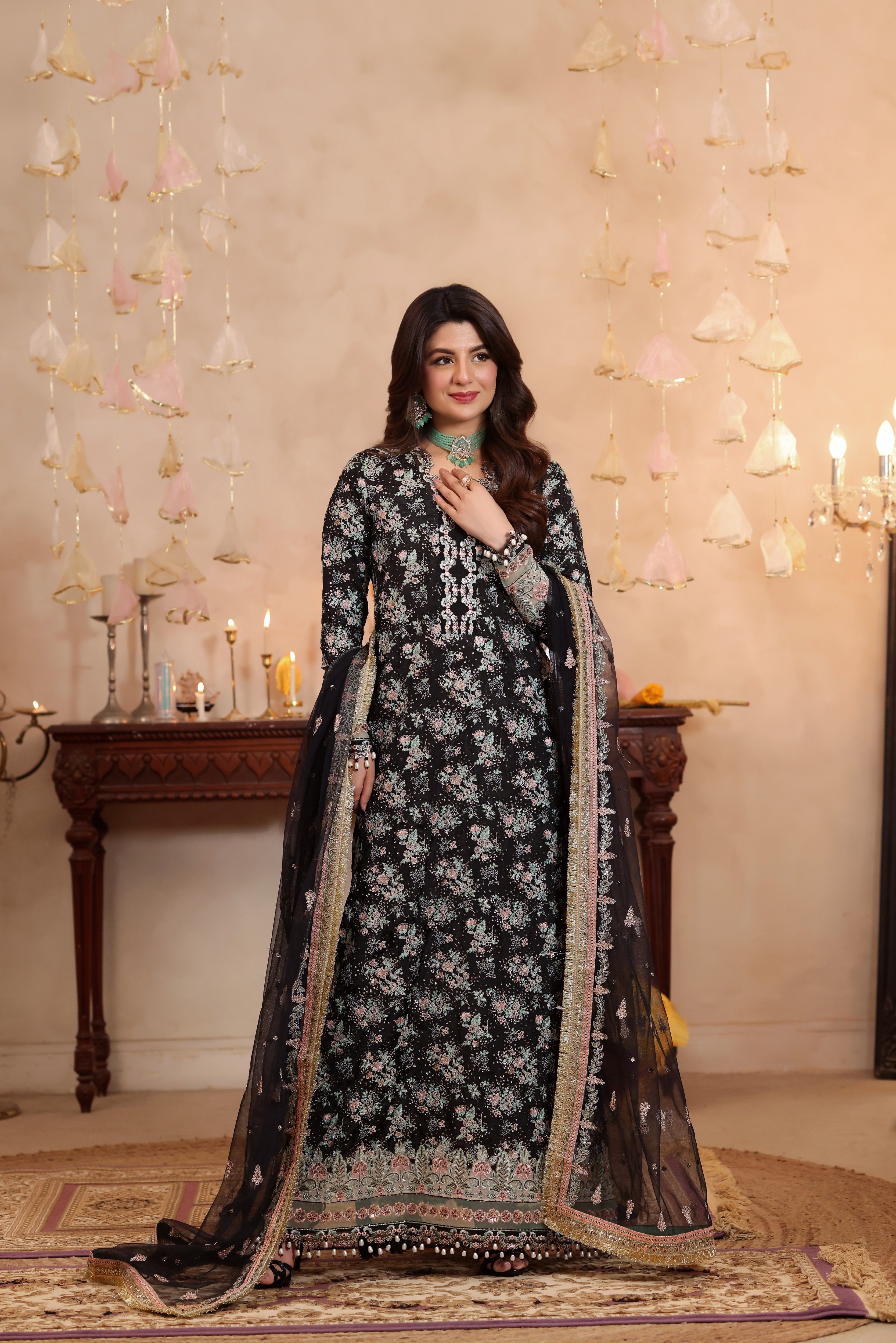 Rs 25500 Aneelas Stitched Raw Silk Emb Kaftan 3pc Net Duppata [FC-26] [Dispatch Time 2 Months]