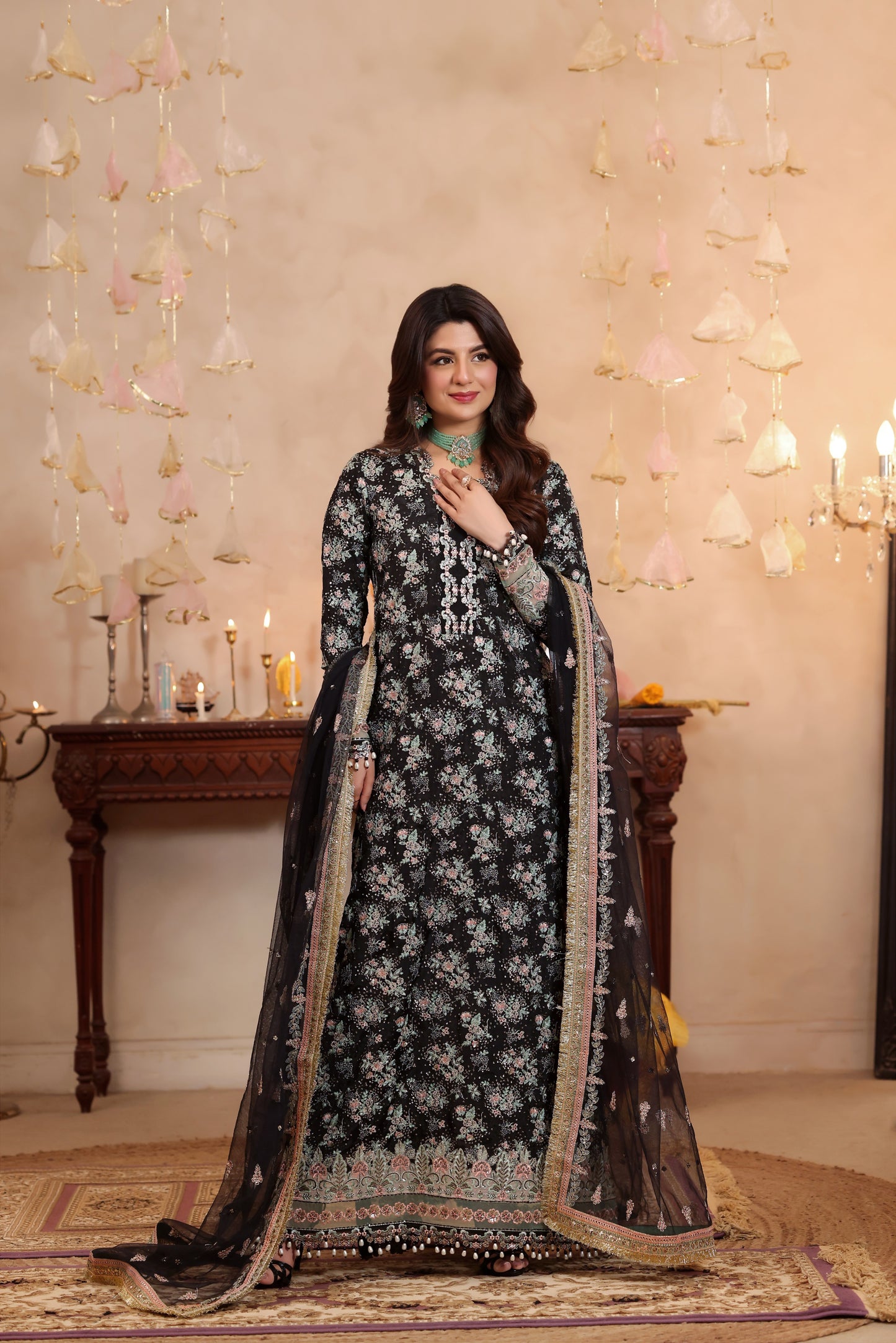 Rs 25500 Aneelas Stitched Raw Silk Emb Kaftan 3pc Net Duppata [FC-26] [Dispatch Time 2 Months]