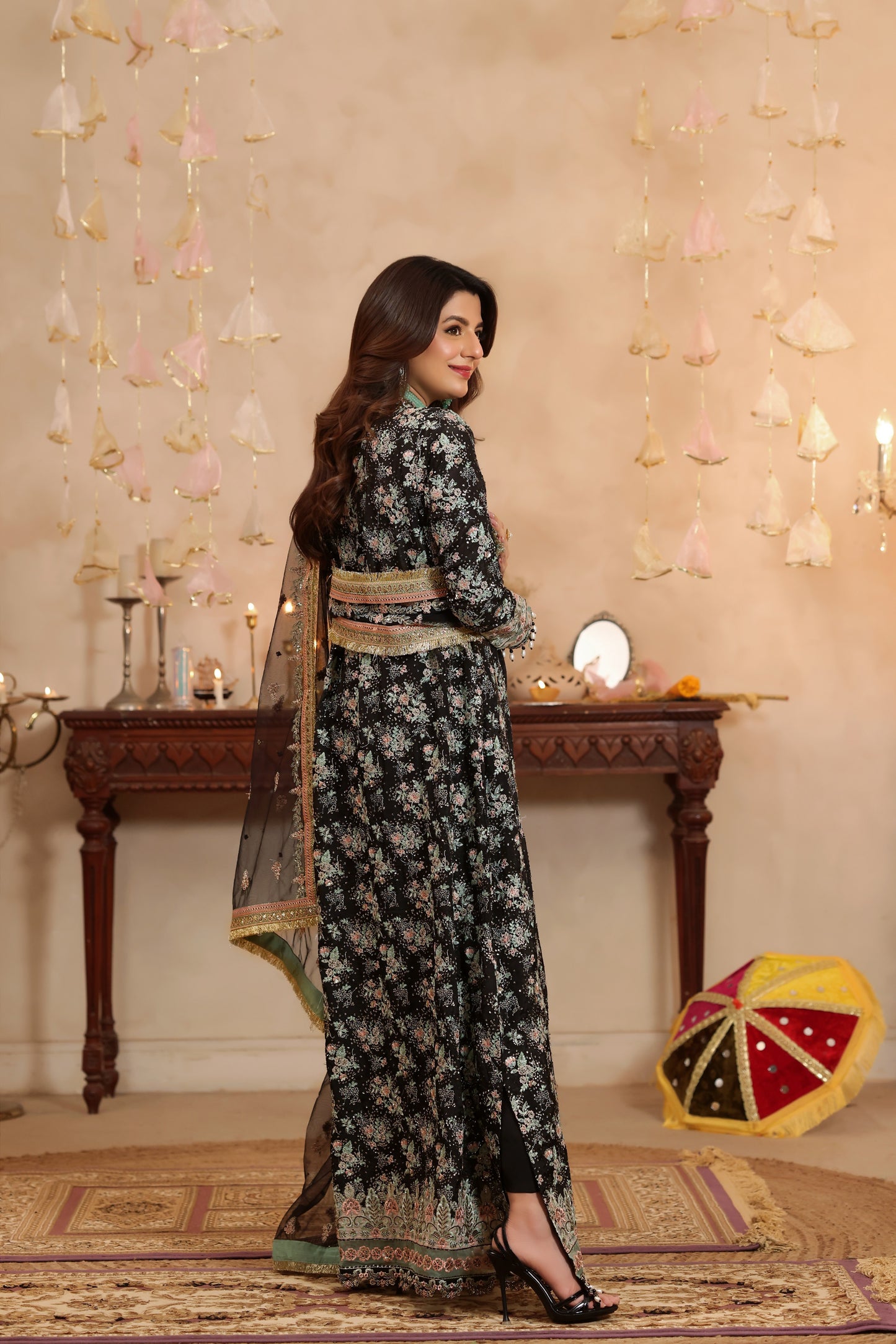 Rs 19500 Aneelas Stitched Semi Formal Raw Silk Emb Kaftan Trouser 2pc [FC-26] [Dispatch Time 2 Months]