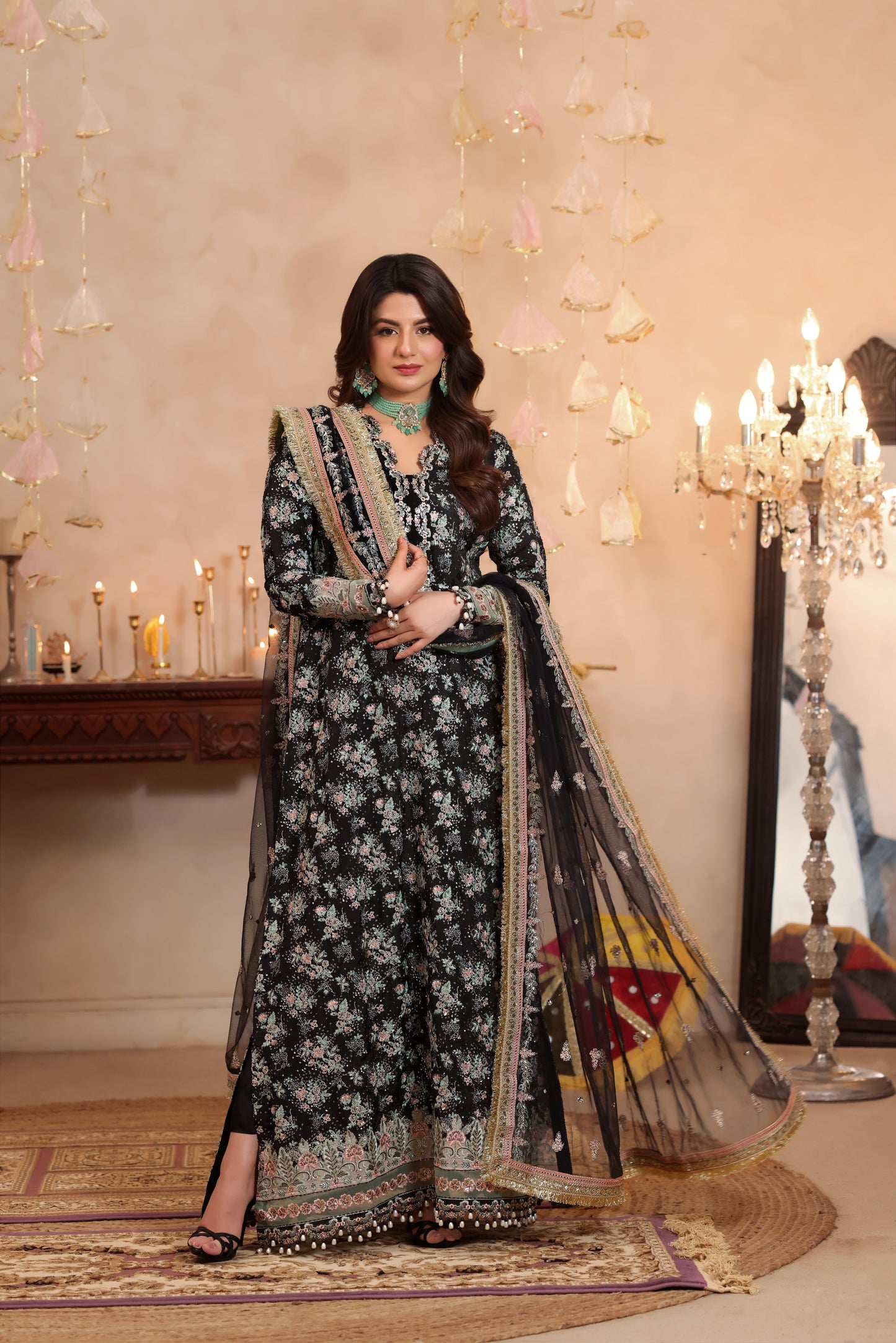 Rs 25500 Aneelas Stitched Raw Silk Emb Kaftan 3pc Net Duppata [FC-26] [Dispatch Time 2 Months]