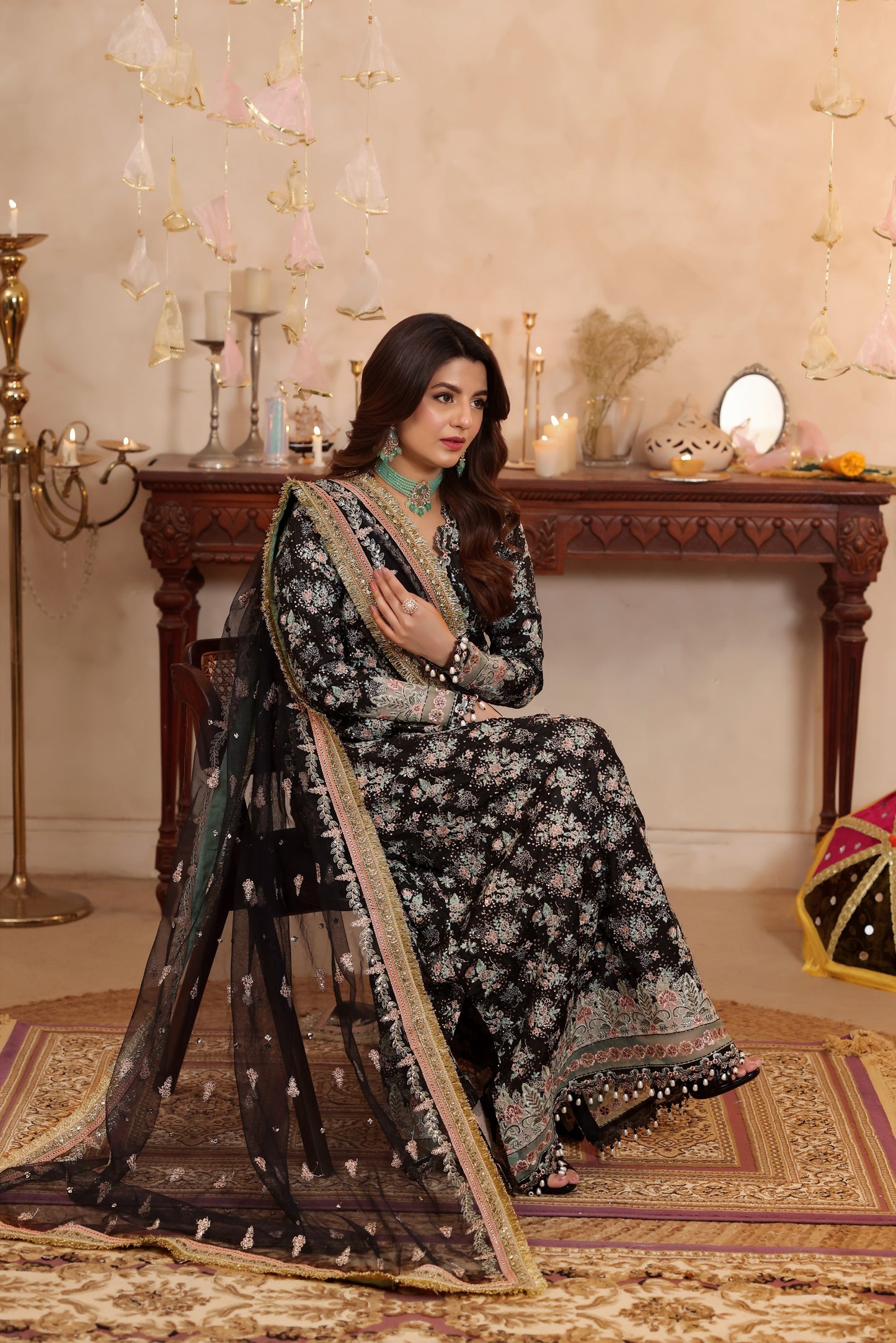 Rs 19500 Aneelas Stitched Semi Formal Raw Silk Emb Kaftan Trouser 2pc [FC-26] [Dispatch Time 2 Months]