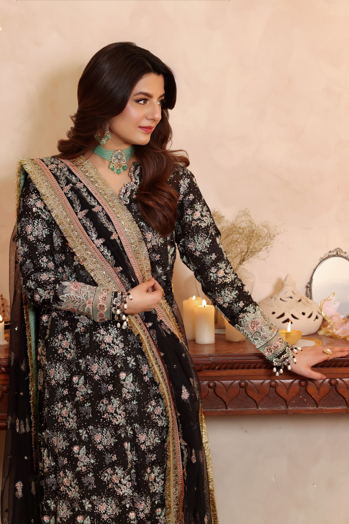 Rs 19500 Aneelas Stitched Semi Formal Raw Silk Emb Kaftan Trouser 2pc [FC-26] [Dispatch Time 2 Months]