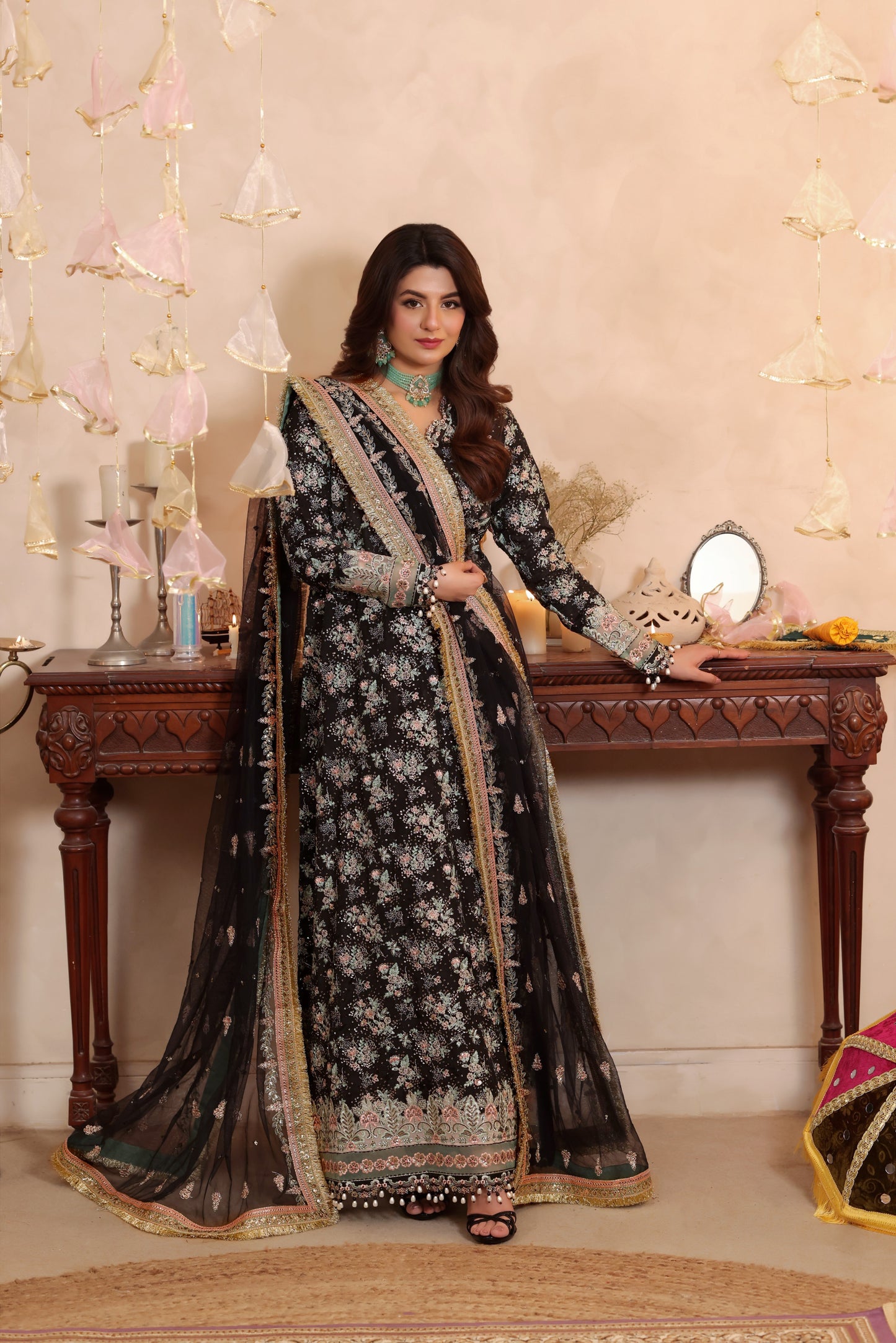 Rs 19500 Aneelas Stitched Semi Formal Raw Silk Emb Kaftan Trouser 2pc [FC-26] [Dispatch Time 2 Months]