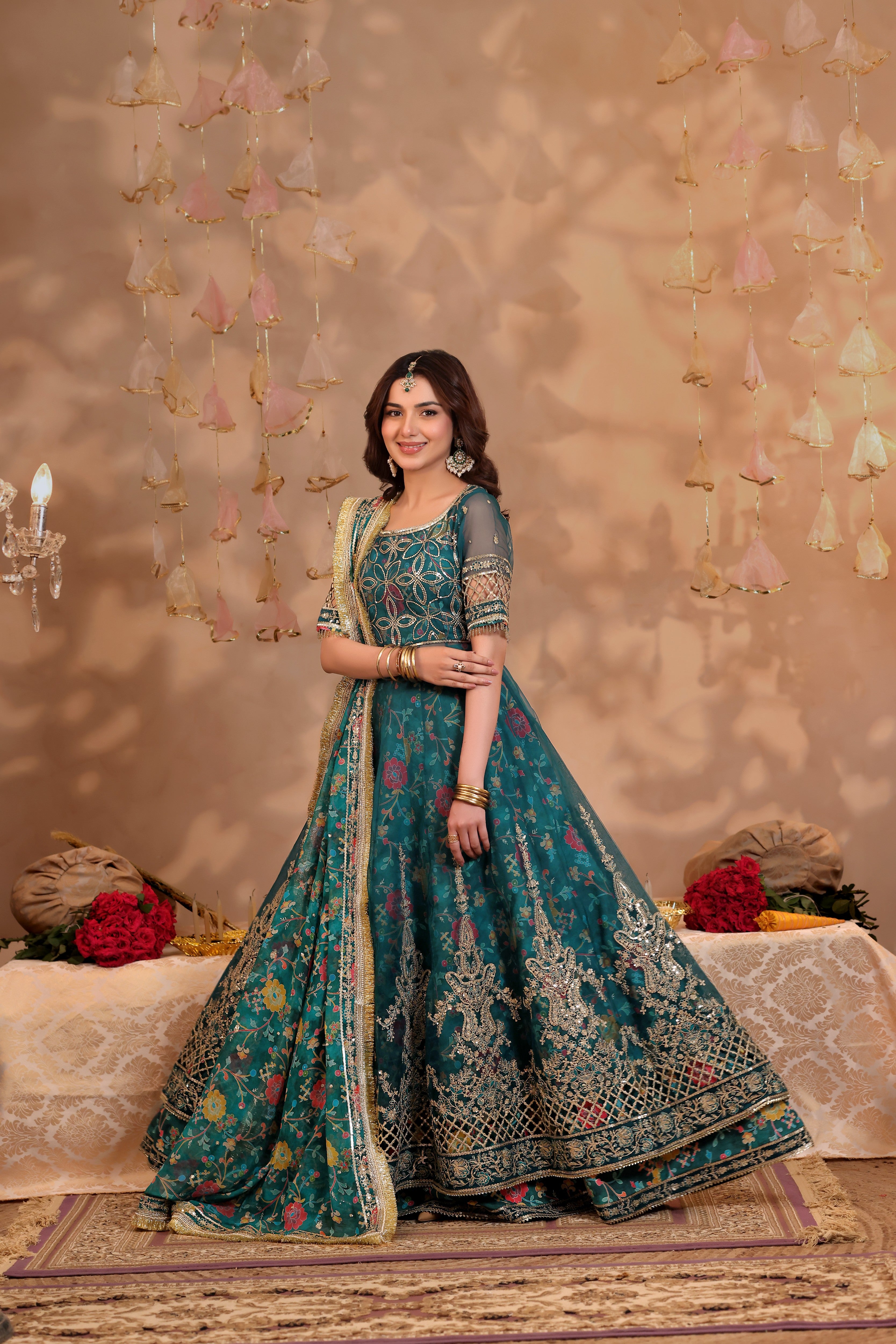 Rs 23500 Aneelas Stitched Emb Full Sleeved Organza Maxi 3pc Silk Bottom Chiffon Duppata [FC-22-B] [Dispatch Time 2 Months]