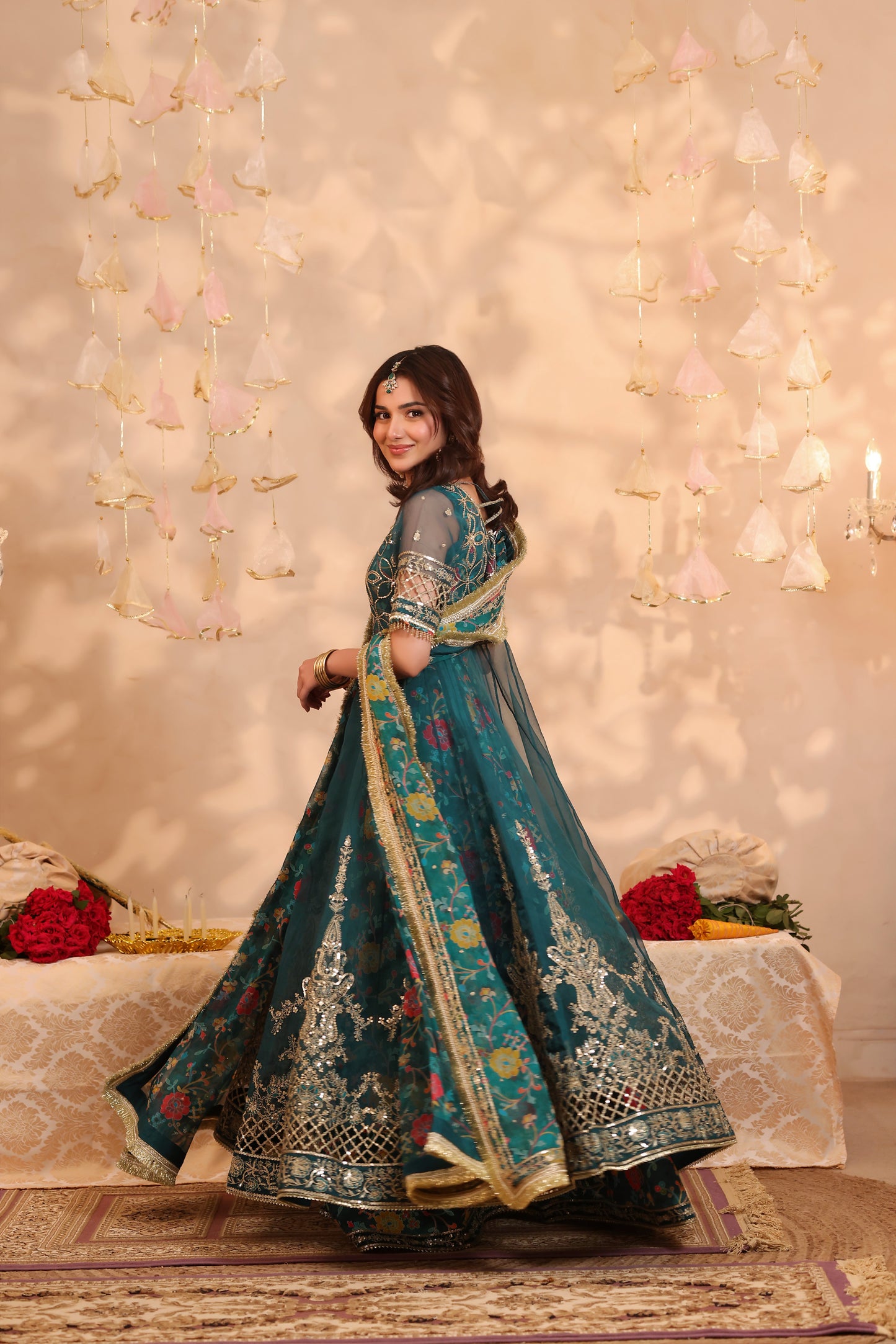 Rs 23500 Aneelas Stitched Emb Half Sleeved Organza Maxi 3pc Silk Bottom Chiffon Duppata [FC-22-A] [Dispatch Time 2 Months]
