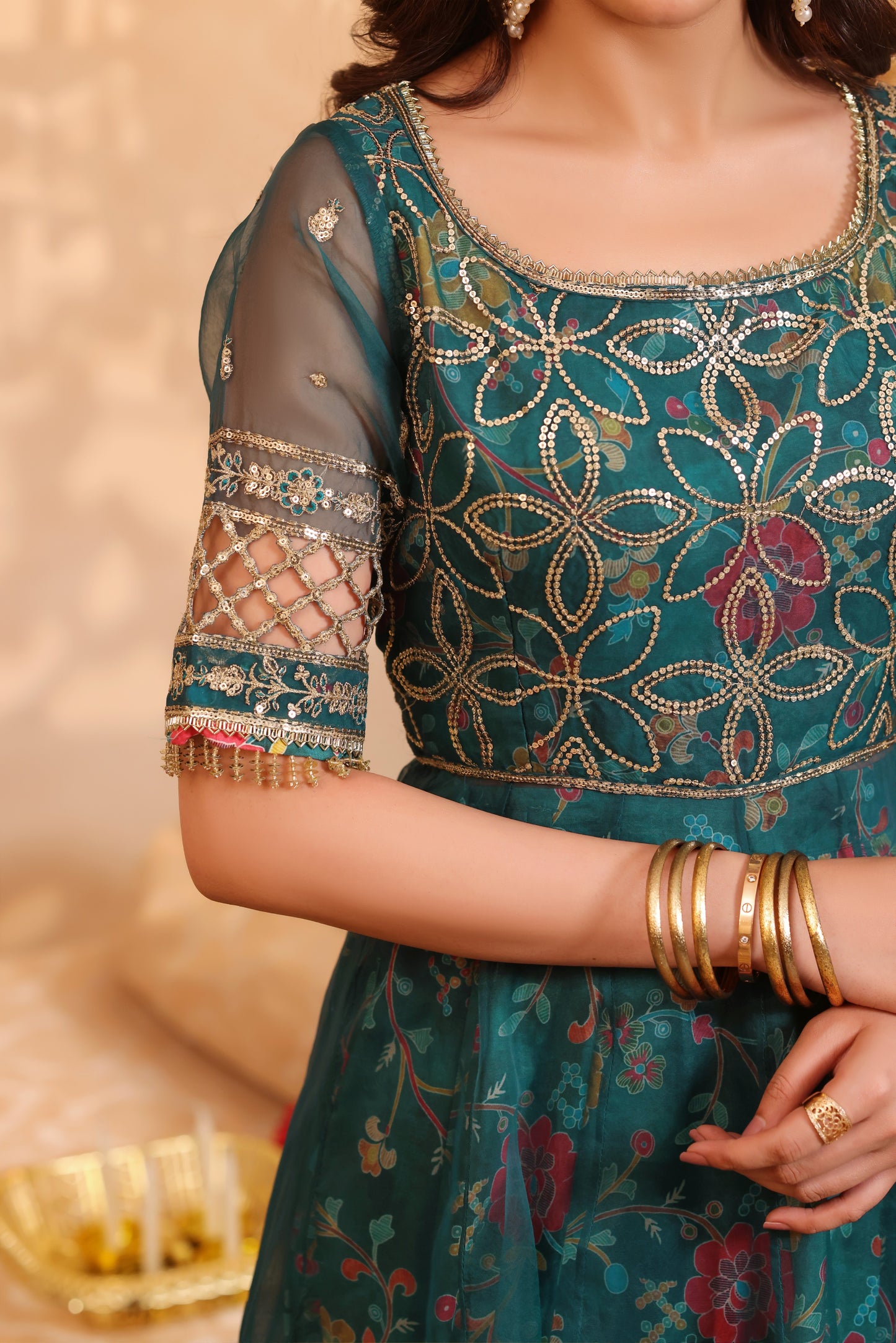 Rs 23500 Aneelas Stitched Emb Half Sleeved Organza Maxi 3pc Silk Bottom Chiffon Duppata [FC-22-A] [Dispatch Time 2 Months]