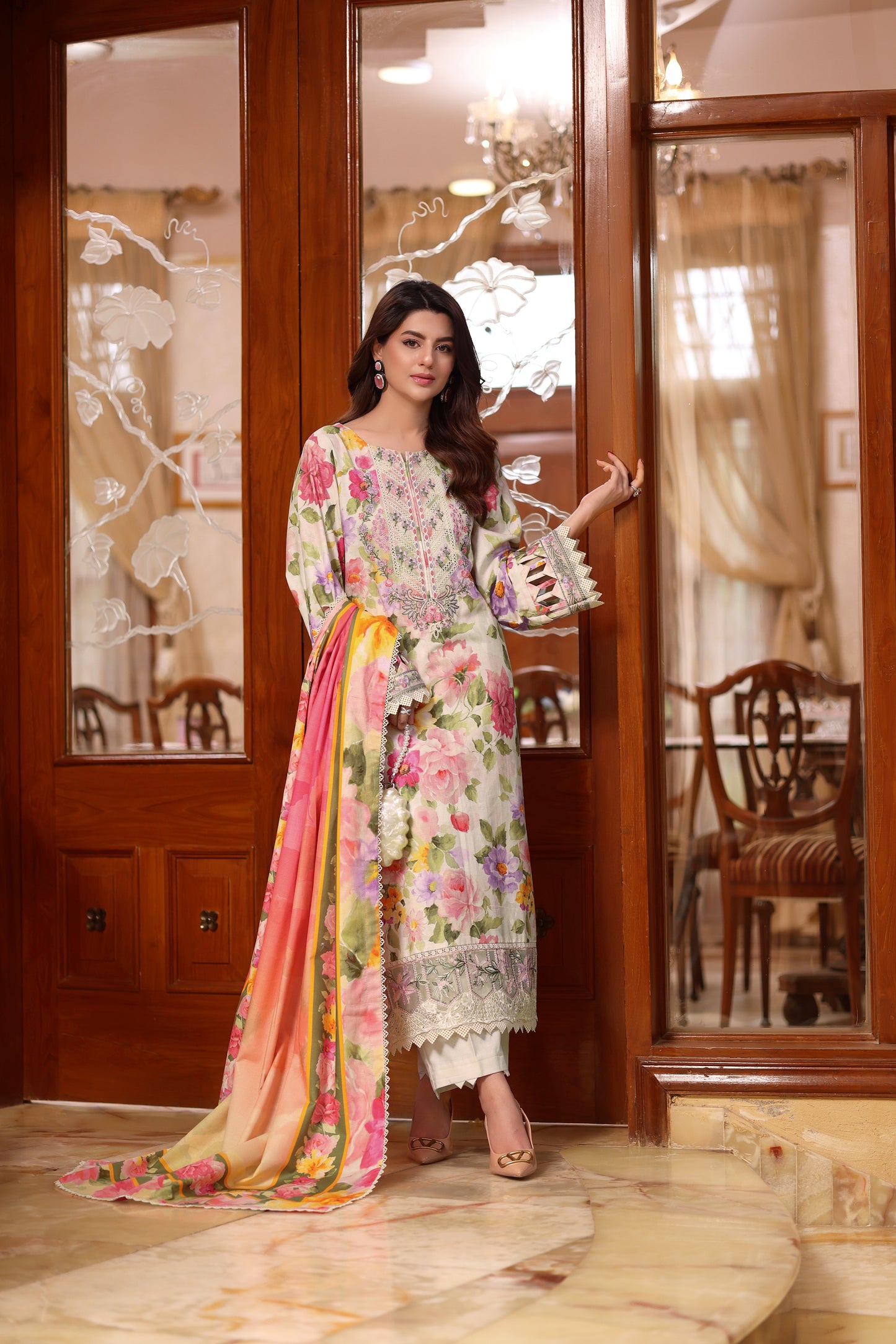 Rs 11500 Aneelas Stitched Khadar Print Emb 3pc [WPR-19] [Dispatch Time 2 Months]