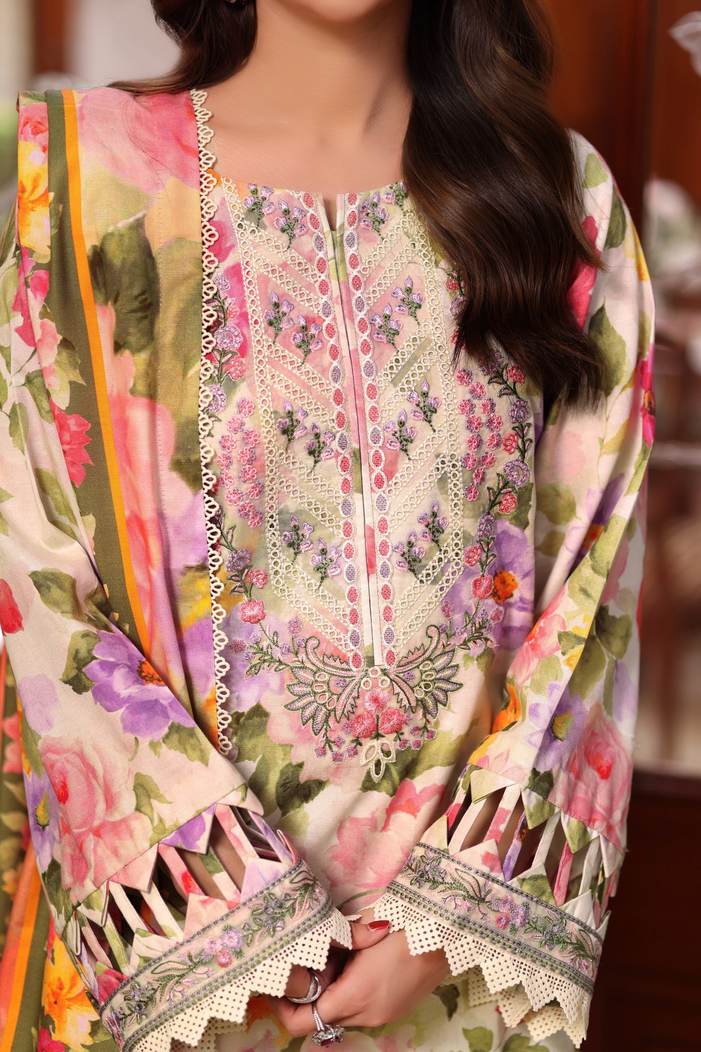 Rs 11500 Aneelas Stitched Khadar Print Emb 3pc [WPR-19] [Dispatch Time 2 Months]