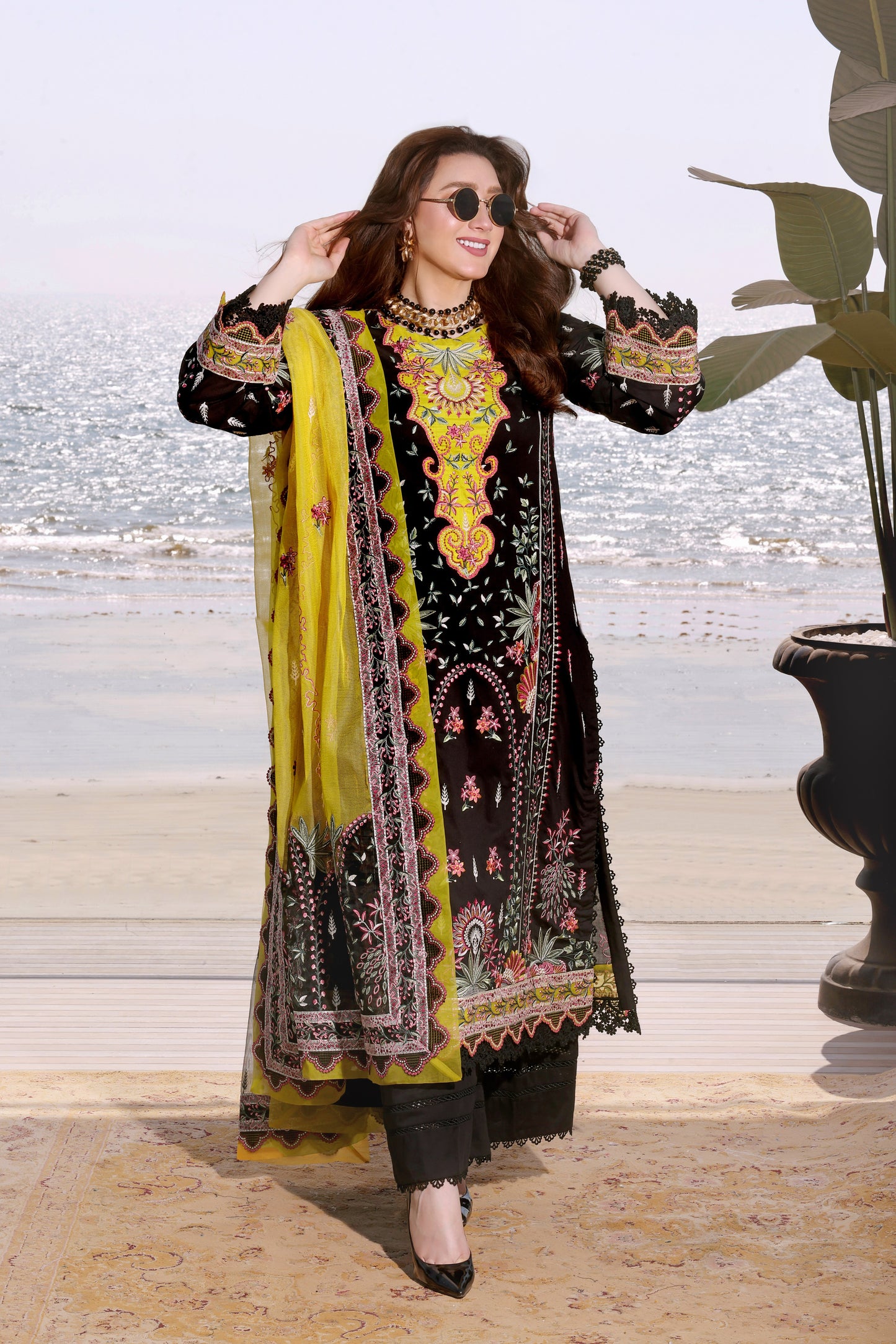 Rs 18500 Aneelas Stitched Luxury Lawn Emb Khadi Net Duppata 3pc [LUX-26-15] [Dispatch Time 2 Months]