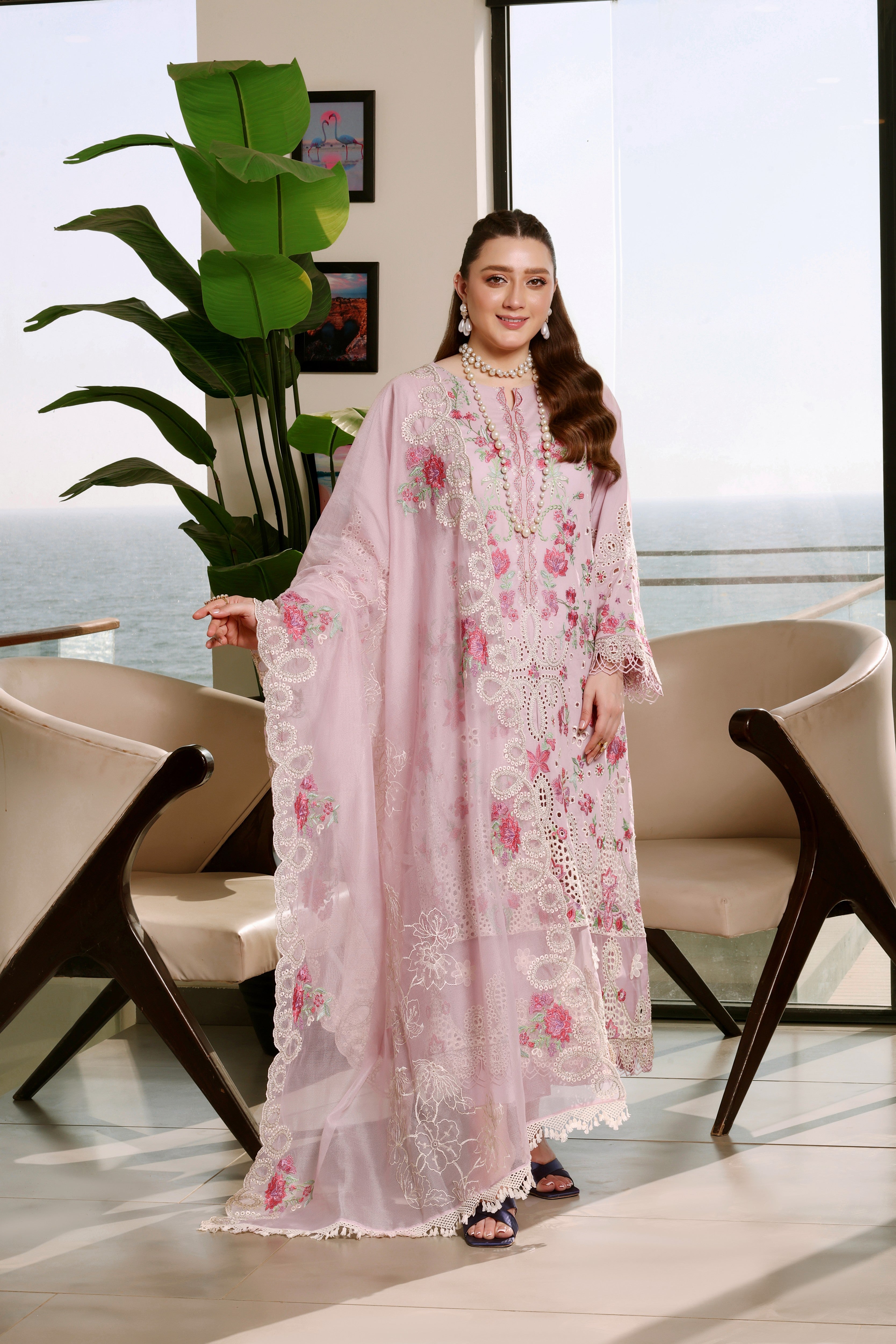 Rs 17000 Aneelas Stitched Lawn Emb 3pc [LUX-26-19] [Dispatch Time 2 Months]