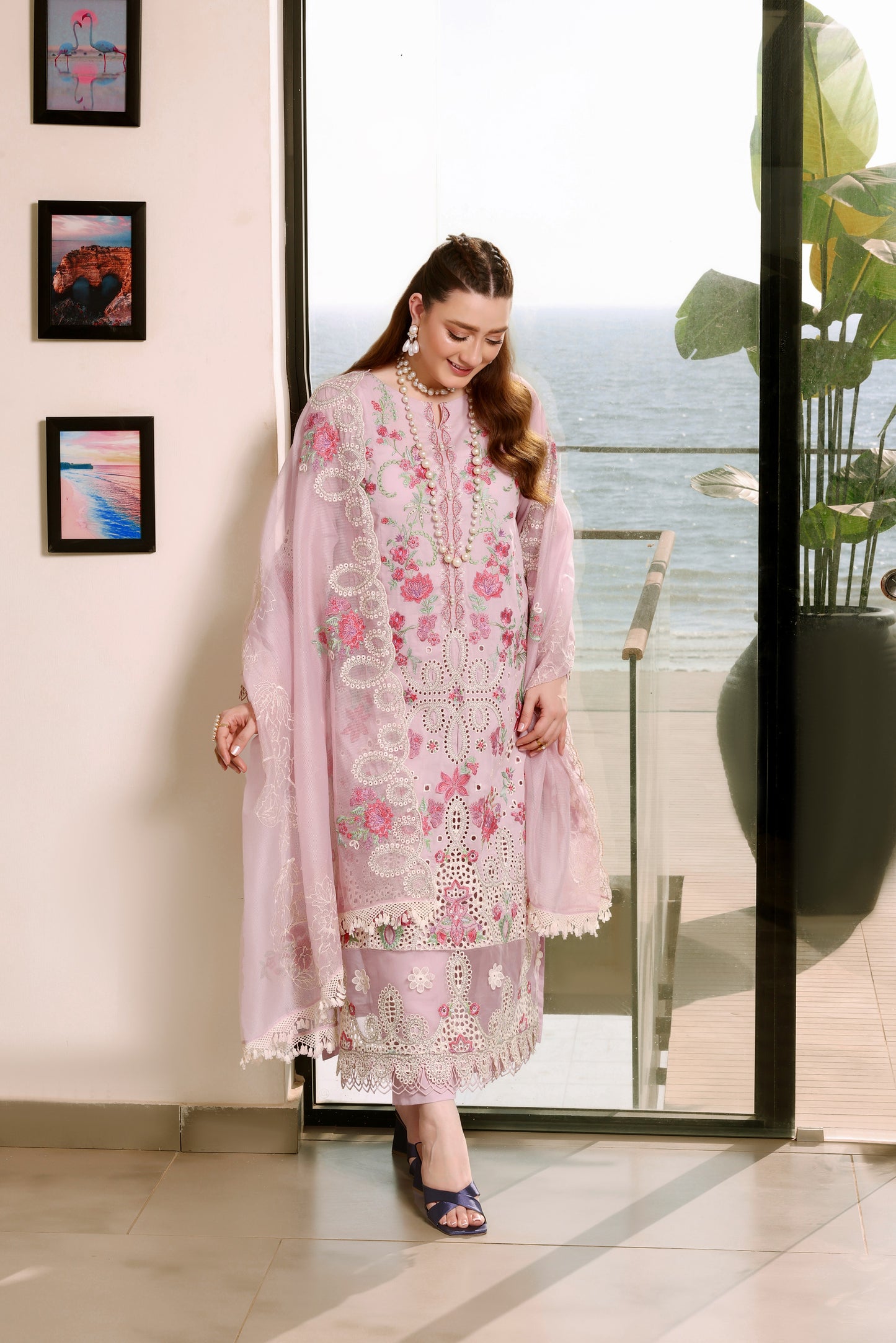 Rs 17000 Aneelas Stitched Lawn Emb 3pc [LUX-26-19] [Dispatch Time 2 Months]