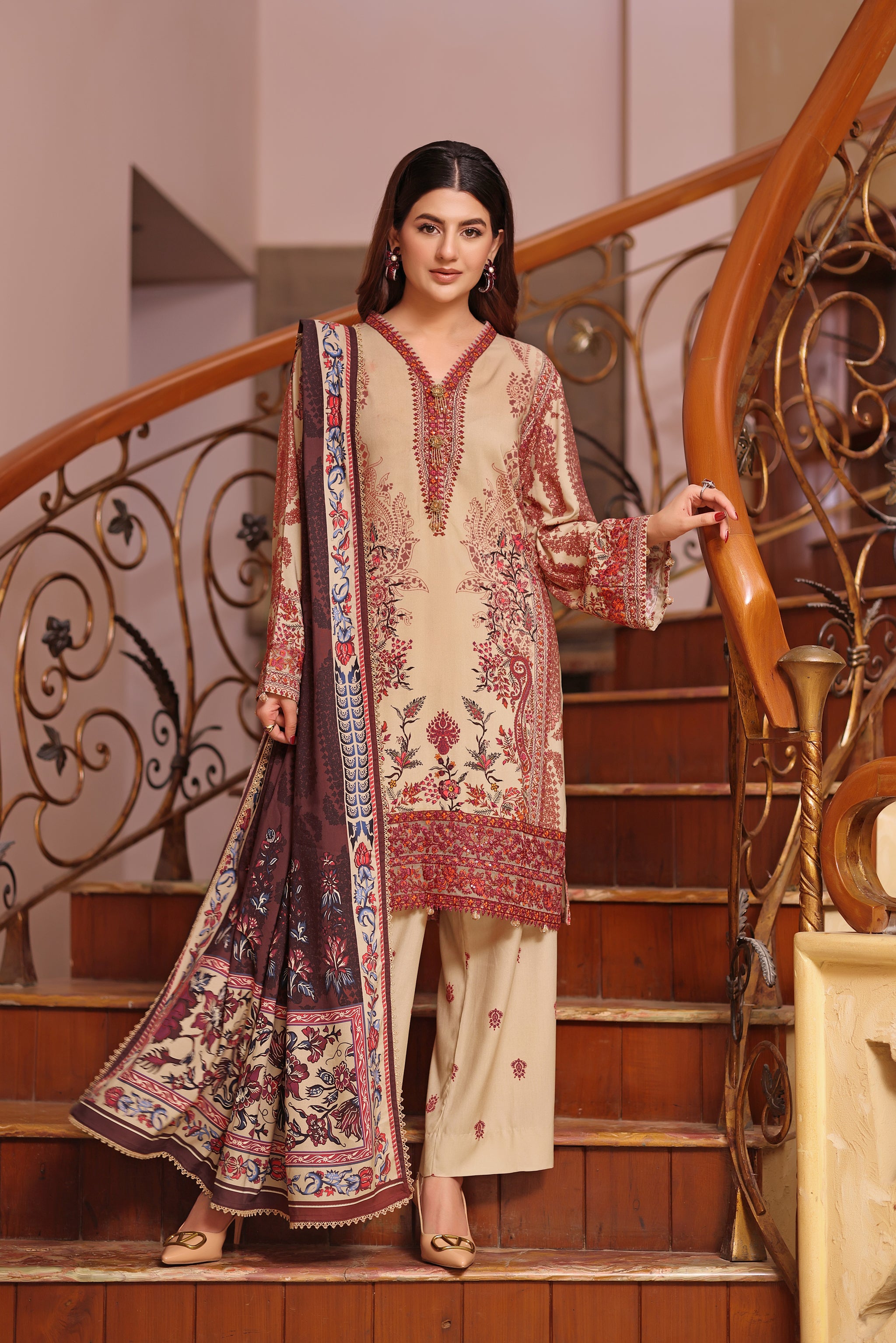ANEELAS LAWN EMBROIDERED & PRINTED 3 PIECE DRESS - D - 1853