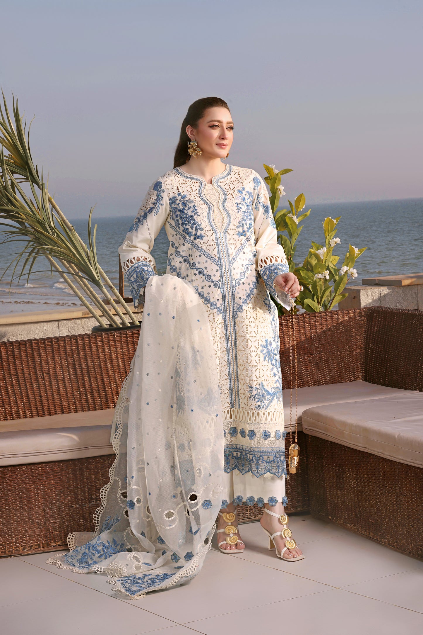 Rs 19000 Aneelas Stitched Luxury Lawn Emb Shirt Emb Duppata 3pc [LUX-26-03] [Dispatch Time 2 Months]