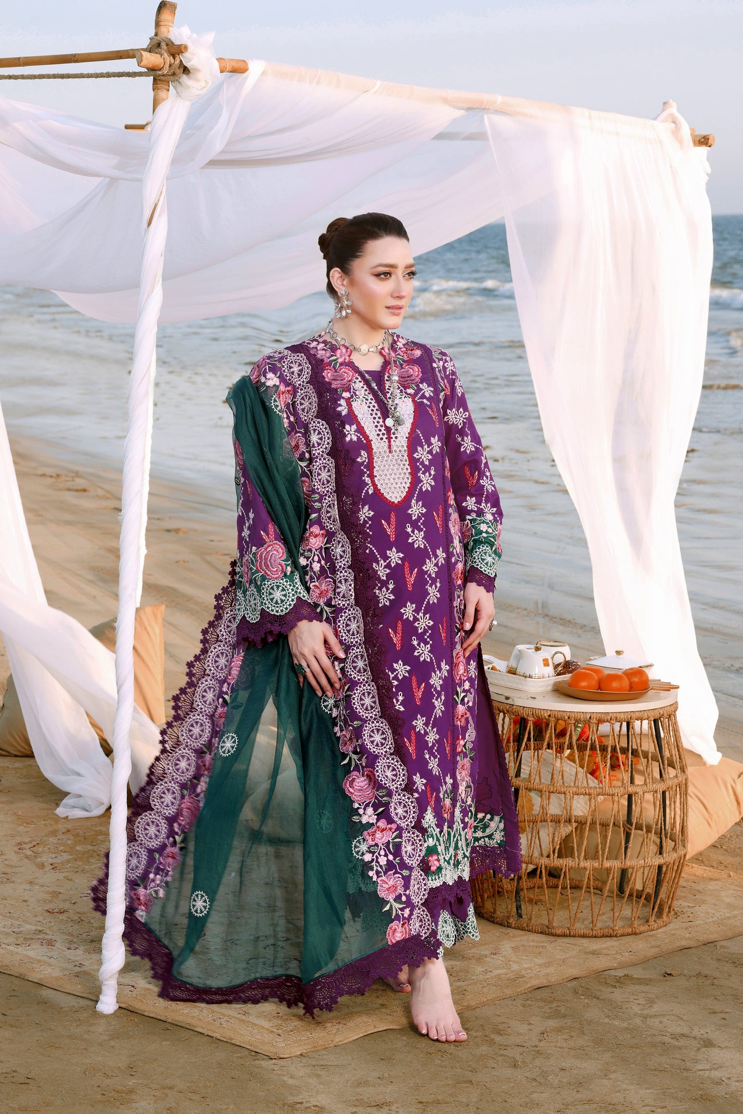 Rs 18500 Aneelas Stitched Luxury Lawn Emb 3pc with Emb Khadi Net Duppata [LUX-26-09] [Dispatch Time 2 Months]