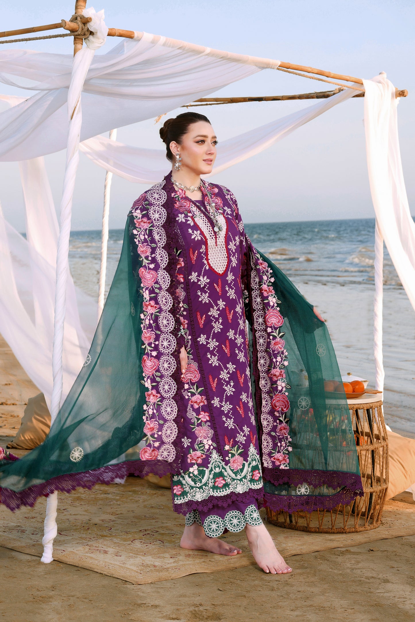 Rs 18500 Aneelas Stitched Luxury Lawn Emb 3pc with Emb Khadi Net Duppata [LUX-26-09] [Dispatch Time 2 Months]