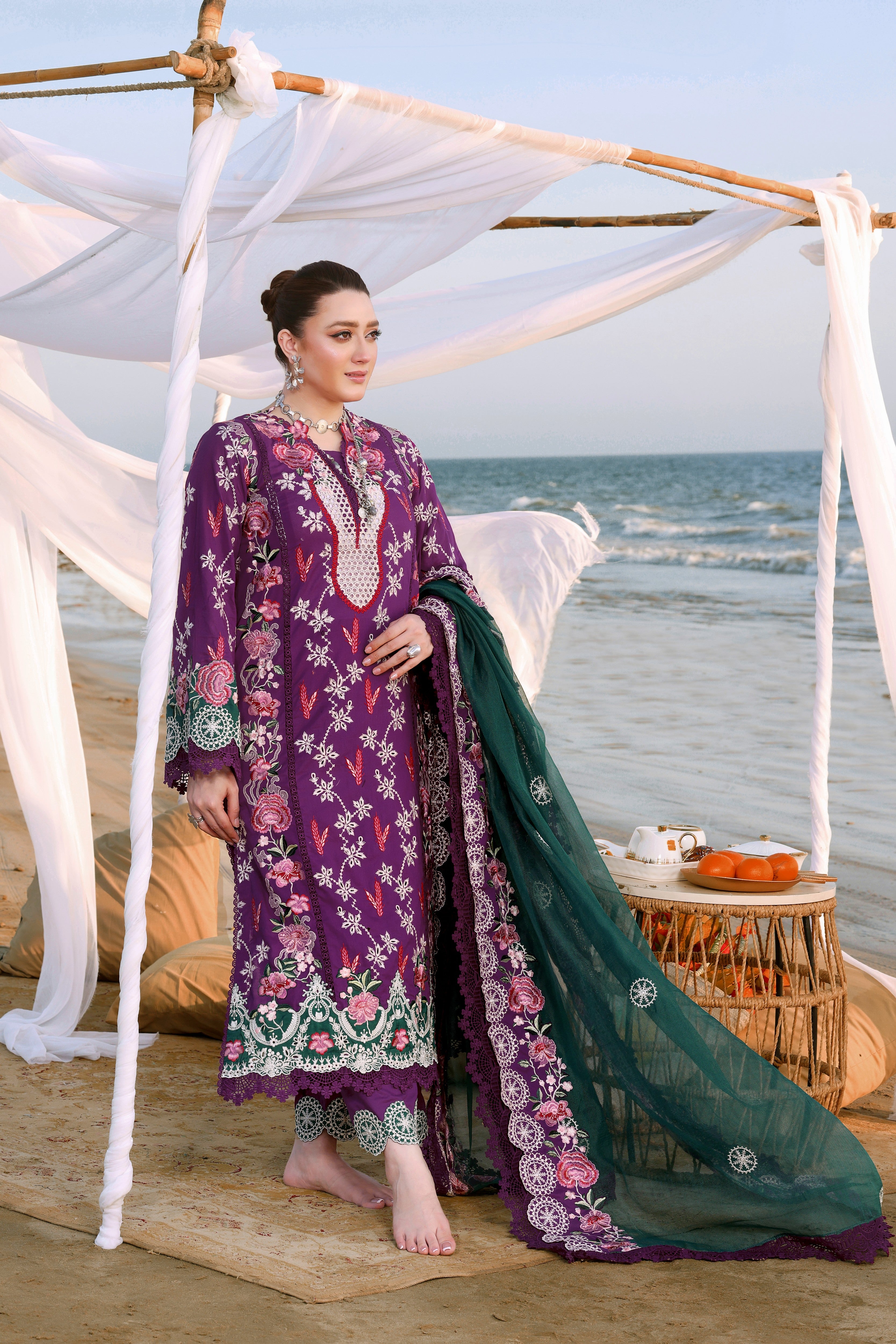 Rs 18500 Aneelas Stitched Luxury Lawn Emb 3pc with Emb Khadi Net Duppata [LUX-26-09] [Dispatch Time 2 Months]
