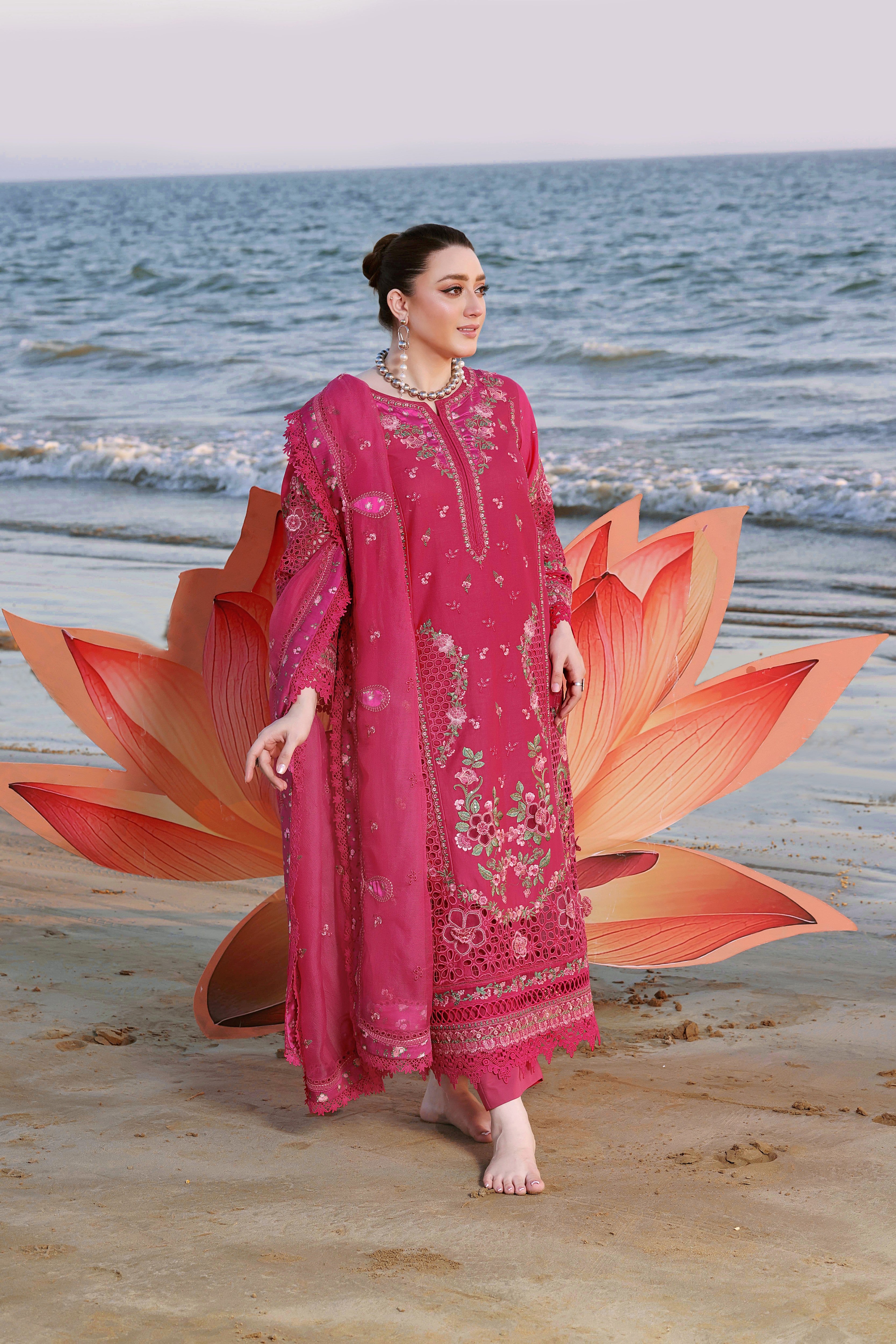 Rs 17000 Aneelas Stitched Luxury Lawn Emb 3pc with Emb Khadi Net Duppata [LUX-26-14] [Dispatch Time 2 Months]