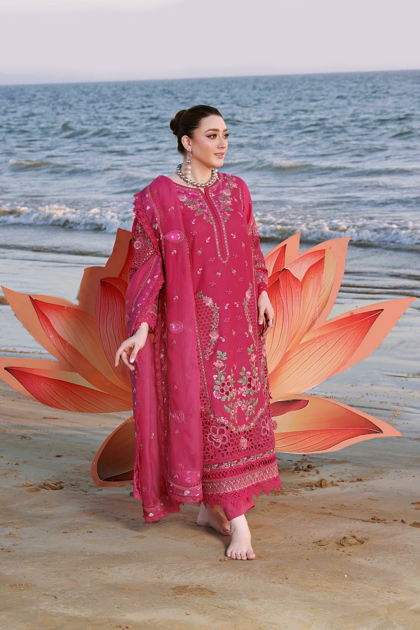 Rs 17000 Aneelas Stitched Luxury Lawn Emb 3pc with Emb Khadi Net Duppata [LUX-26-14] [Dispatch Time 2 Months]