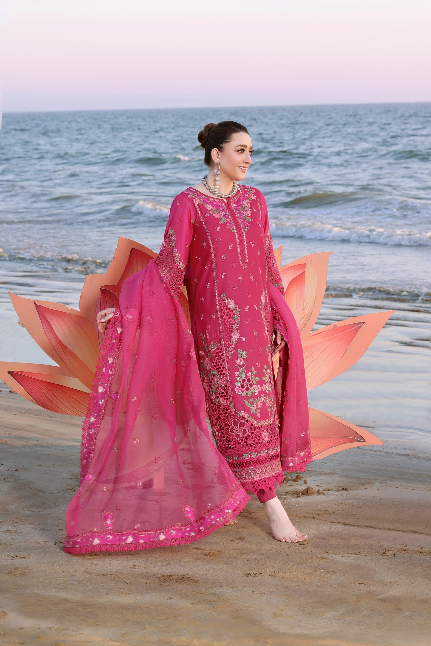 Rs 17000 Aneelas Stitched Luxury Lawn Emb 3pc with Emb Khadi Net Duppata [LUX-26-14] [Dispatch Time 2 Months]