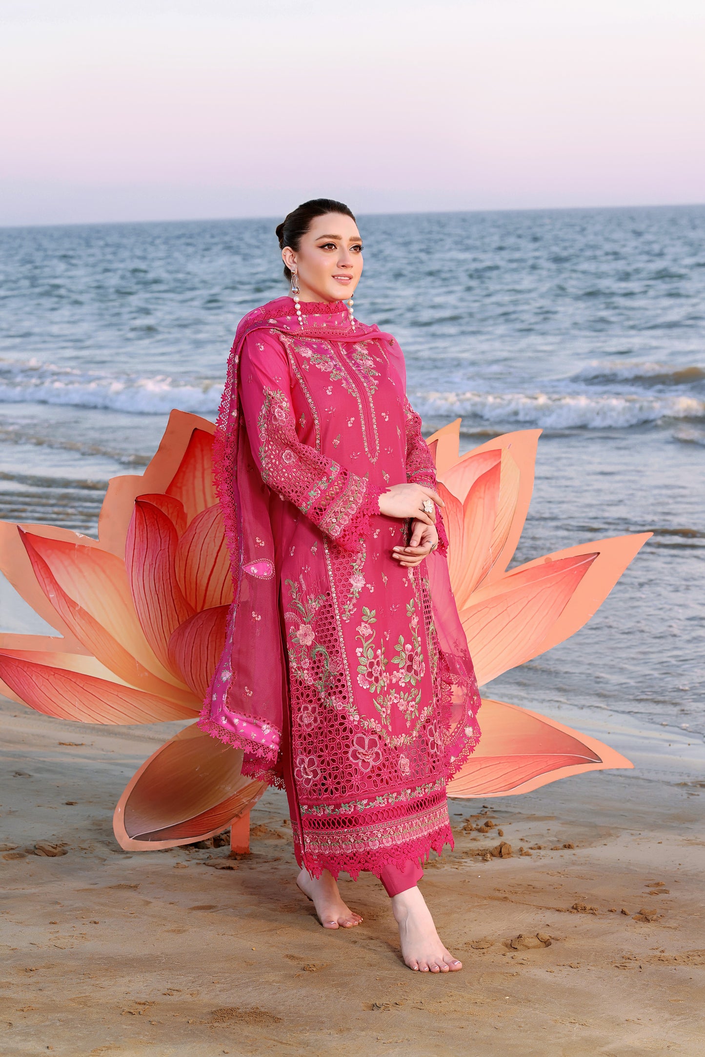 Rs 17000 Aneelas Stitched Luxury Lawn Emb 3pc with Emb Khadi Net Duppata [LUX-26-14] [Dispatch Time 2 Months]