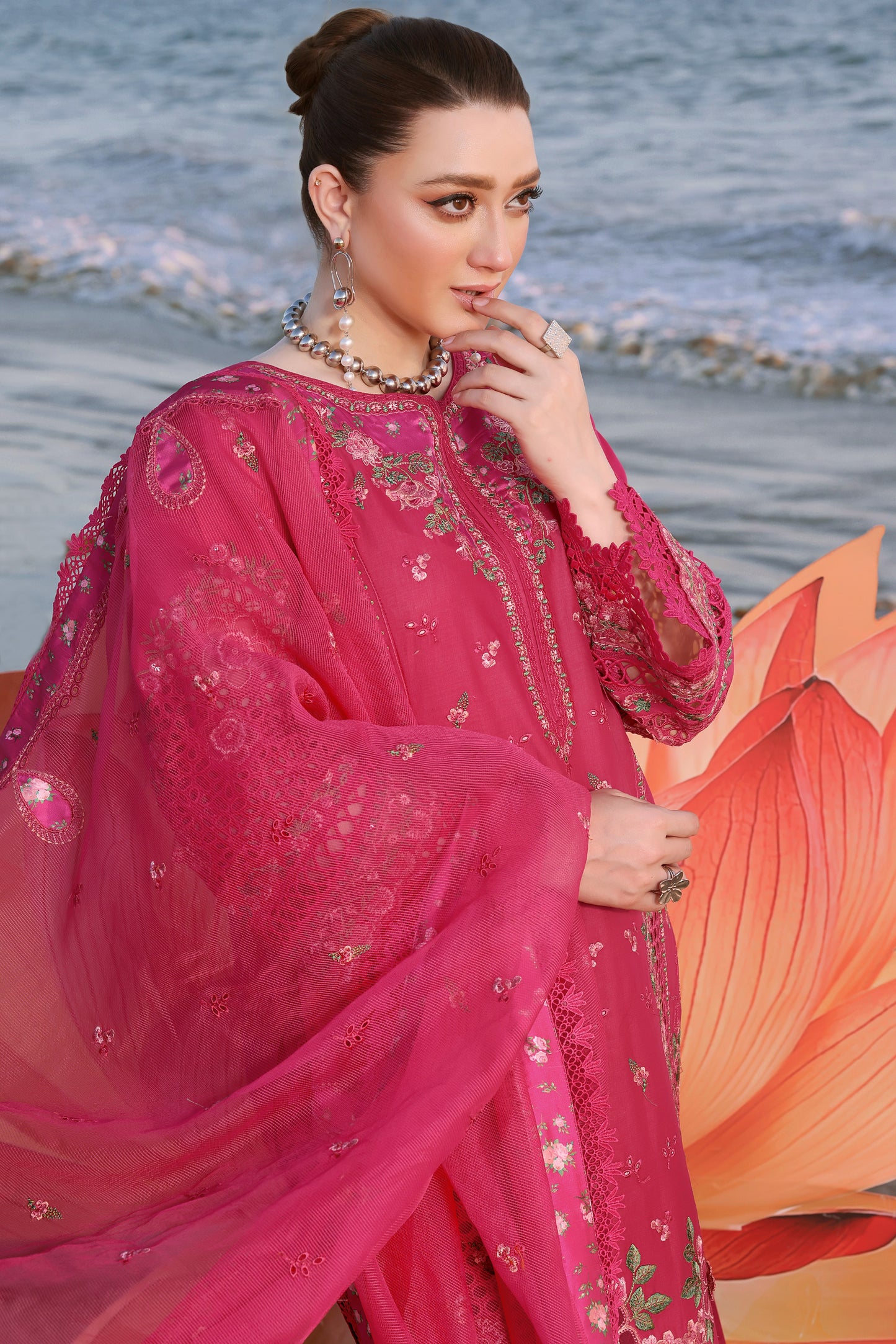 Rs 17000 Aneelas Stitched Luxury Lawn Emb 3pc with Emb Khadi Net Duppata [LUX-26-14] [Dispatch Time 2 Months]