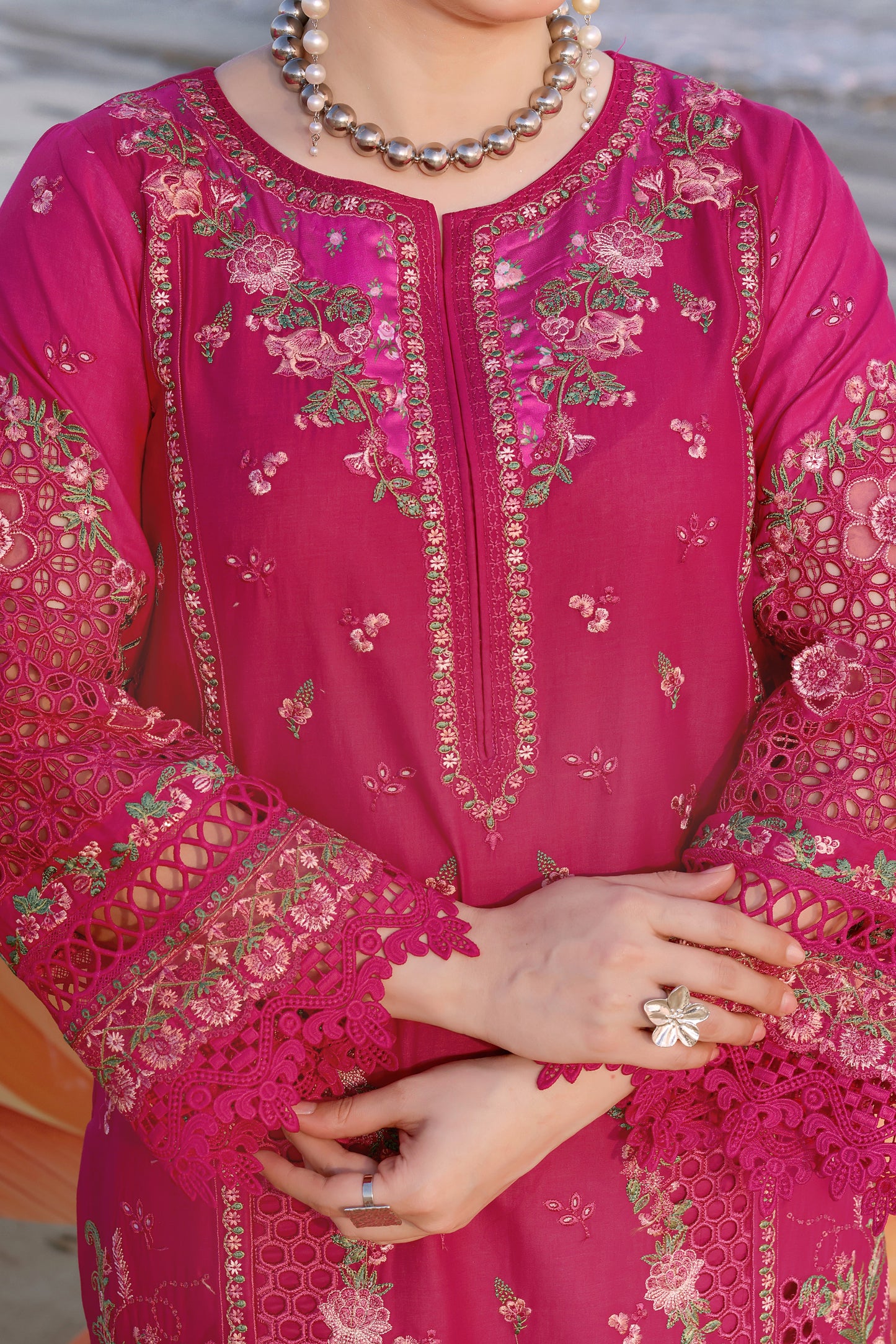 Rs 17000 Aneelas Stitched Luxury Lawn Emb 3pc with Emb Khadi Net Duppata [LUX-26-14] [Dispatch Time 2 Months]