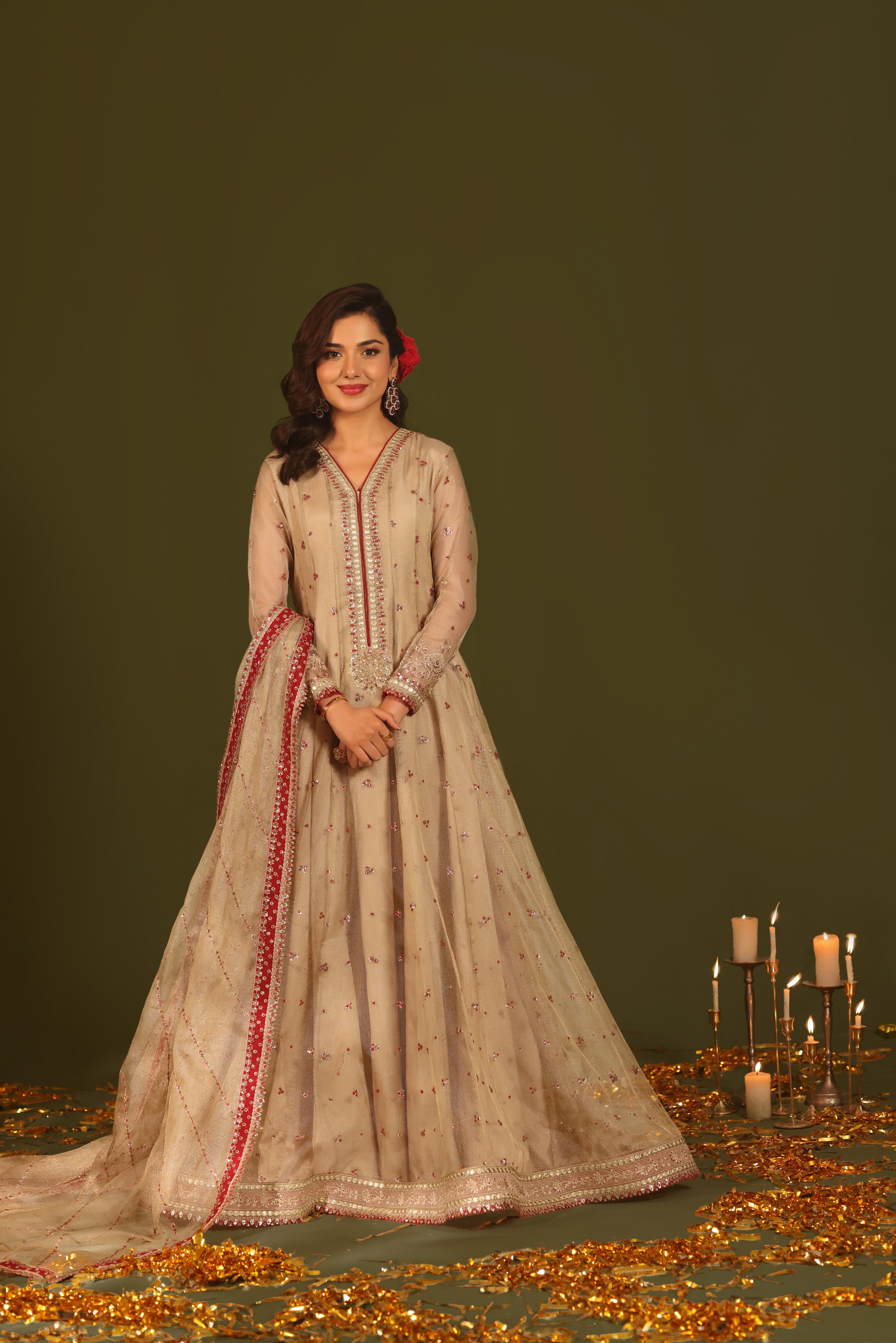 Rs 24500 Aneelas Stitched Masoori Emb Maxi 3pc [FC-25] [Dispatch Time 2 Months]