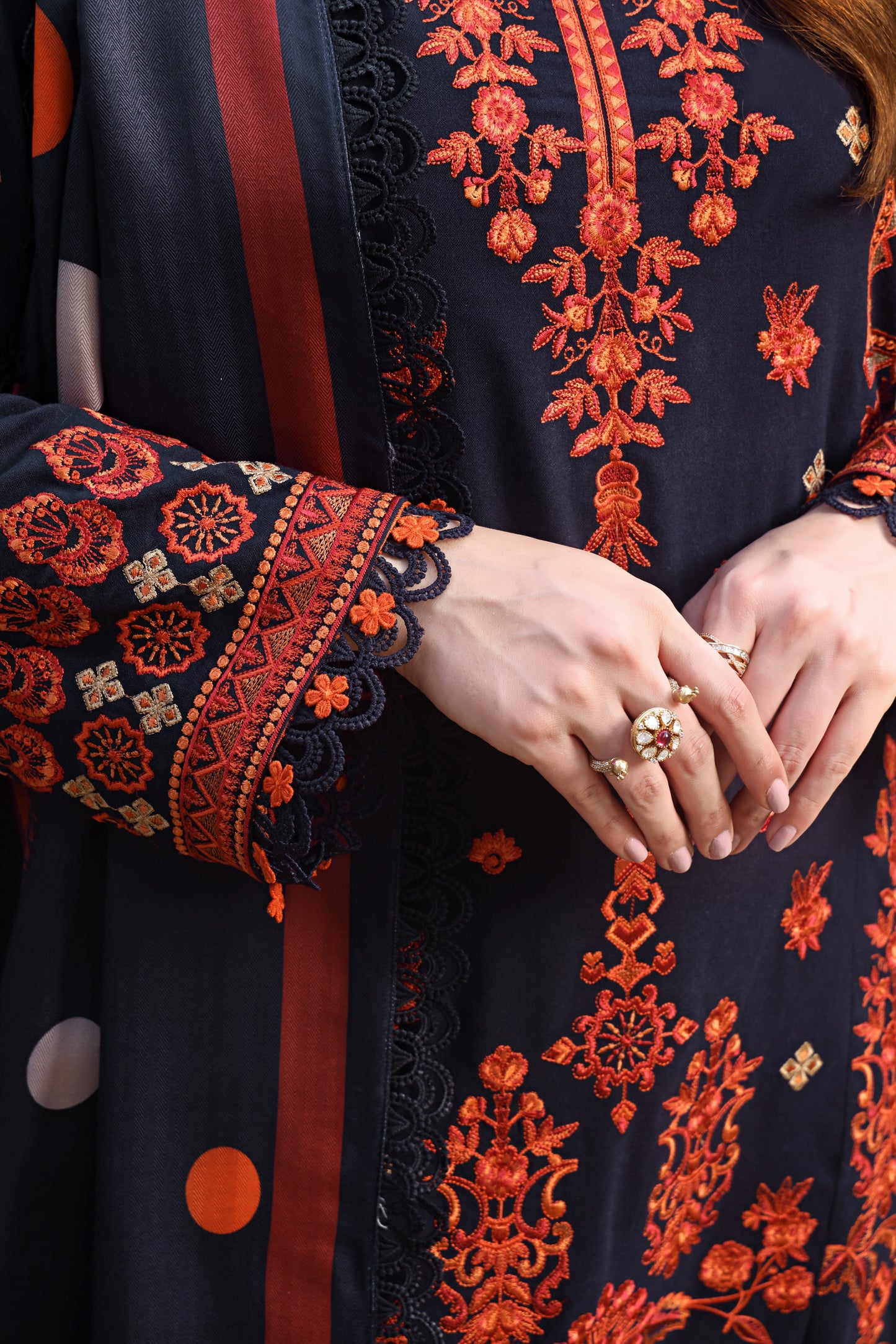 Rs 15000 Aneelas Stitched Peach Wool Emb 3pc [MOMINA-04] [Dispatch Time 2 Months]