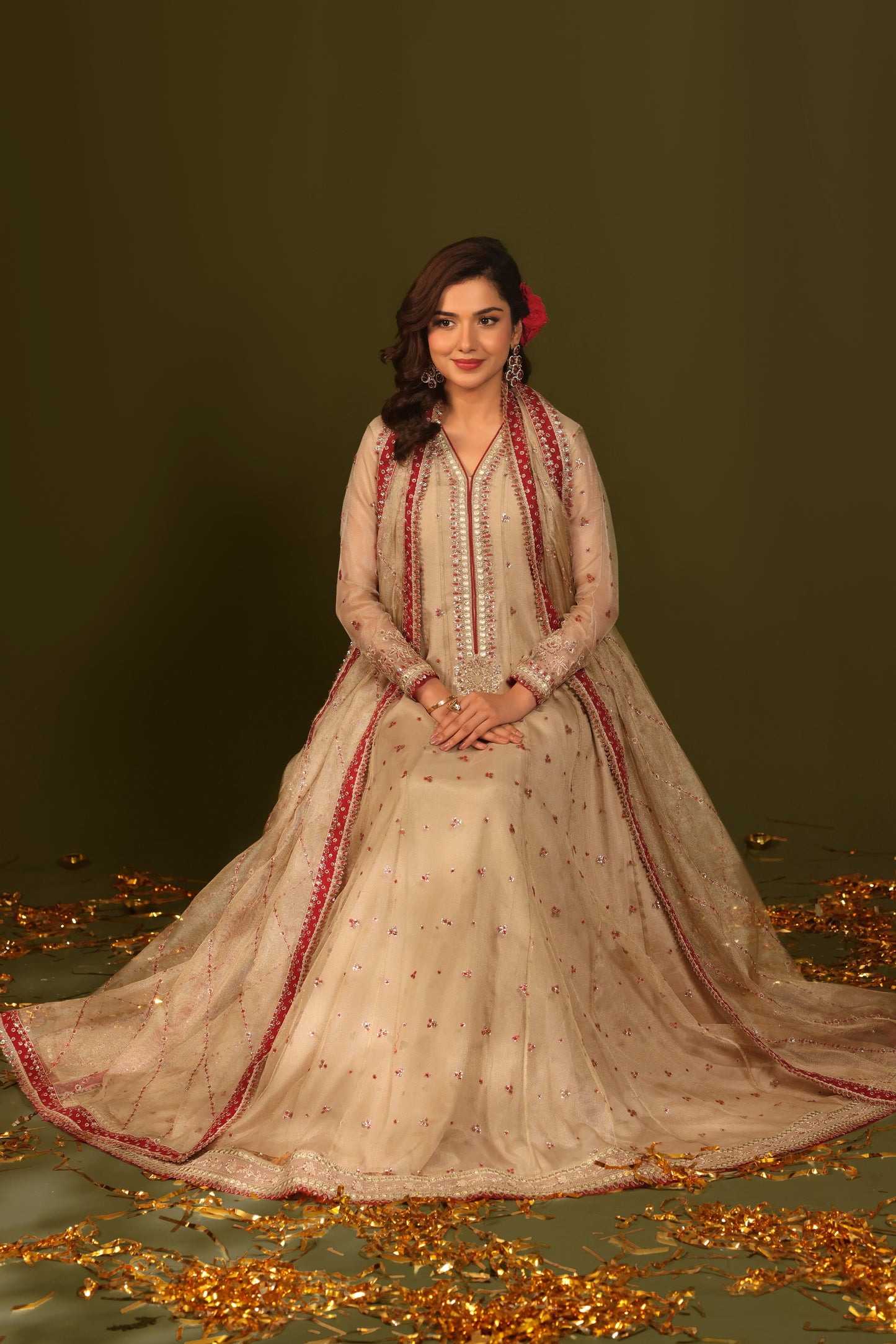Rs 24500 Aneelas Stitched Masoori Emb Maxi 3pc [FC-25] [Dispatch Time 2 Months]