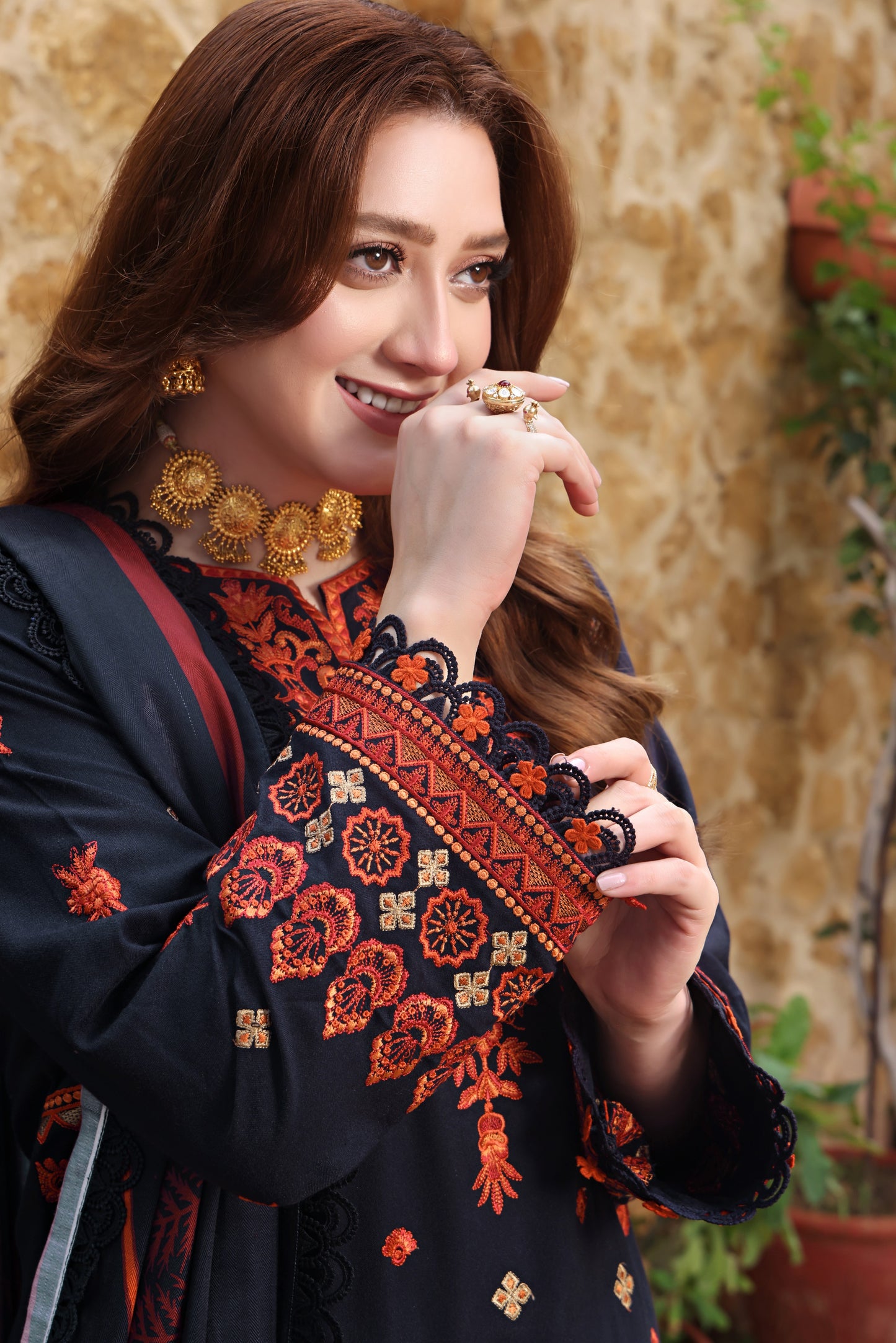 Rs 15000 Aneelas Stitched Peach Wool Emb 3pc [MOMINA-04] [Dispatch Time 2 Months]