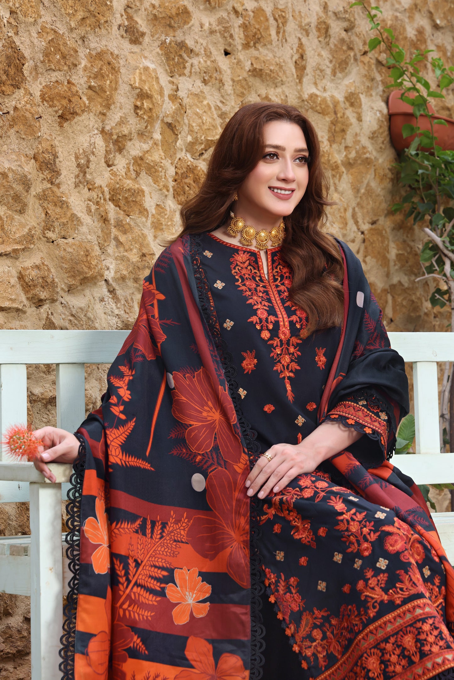 Rs 15000 Aneelas Stitched Peach Wool Emb 3pc [MOMINA-04] [Dispatch Time 2 Months]