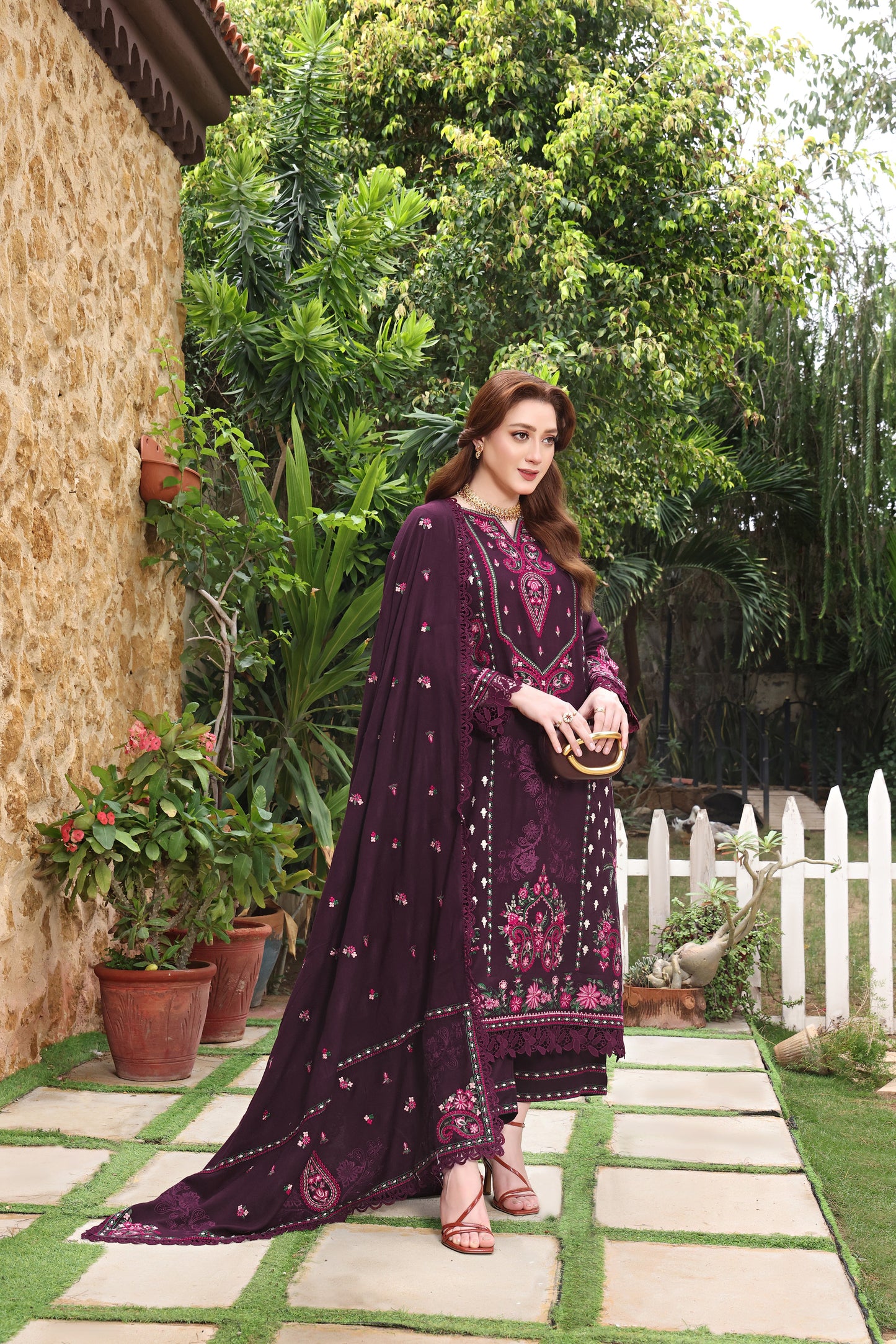 Aneelas Stitched Peach Wool Emb Shirt Trouser and Shawl 3pc [MOMINA-05] [Dispatch time 2 Months]