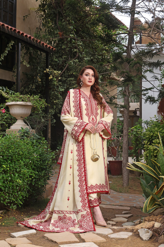 Rs 18000 Aneelas Stitched Winter Khadar Pashmina Emb Shawl 3pc [KR-02] [Dispatch Time 2 Months]