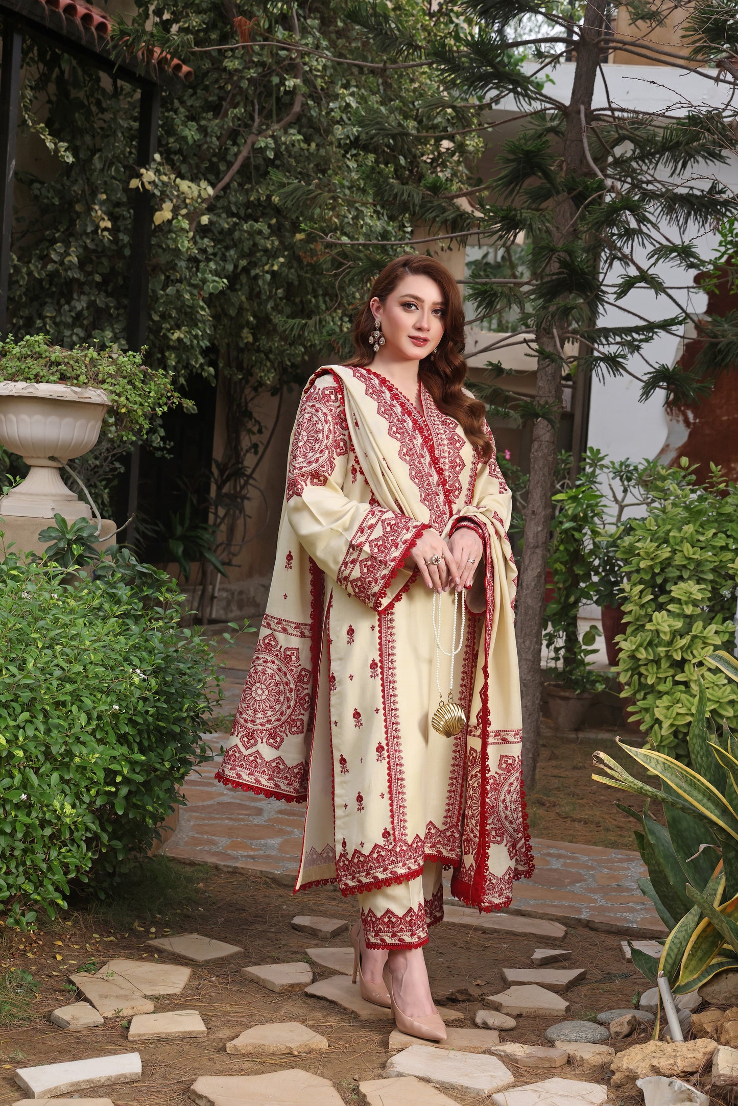 Aneelas Stitched Winter Khadar Emb Shawl 3pc [KR-02] [Dispatch Time 2 Months]