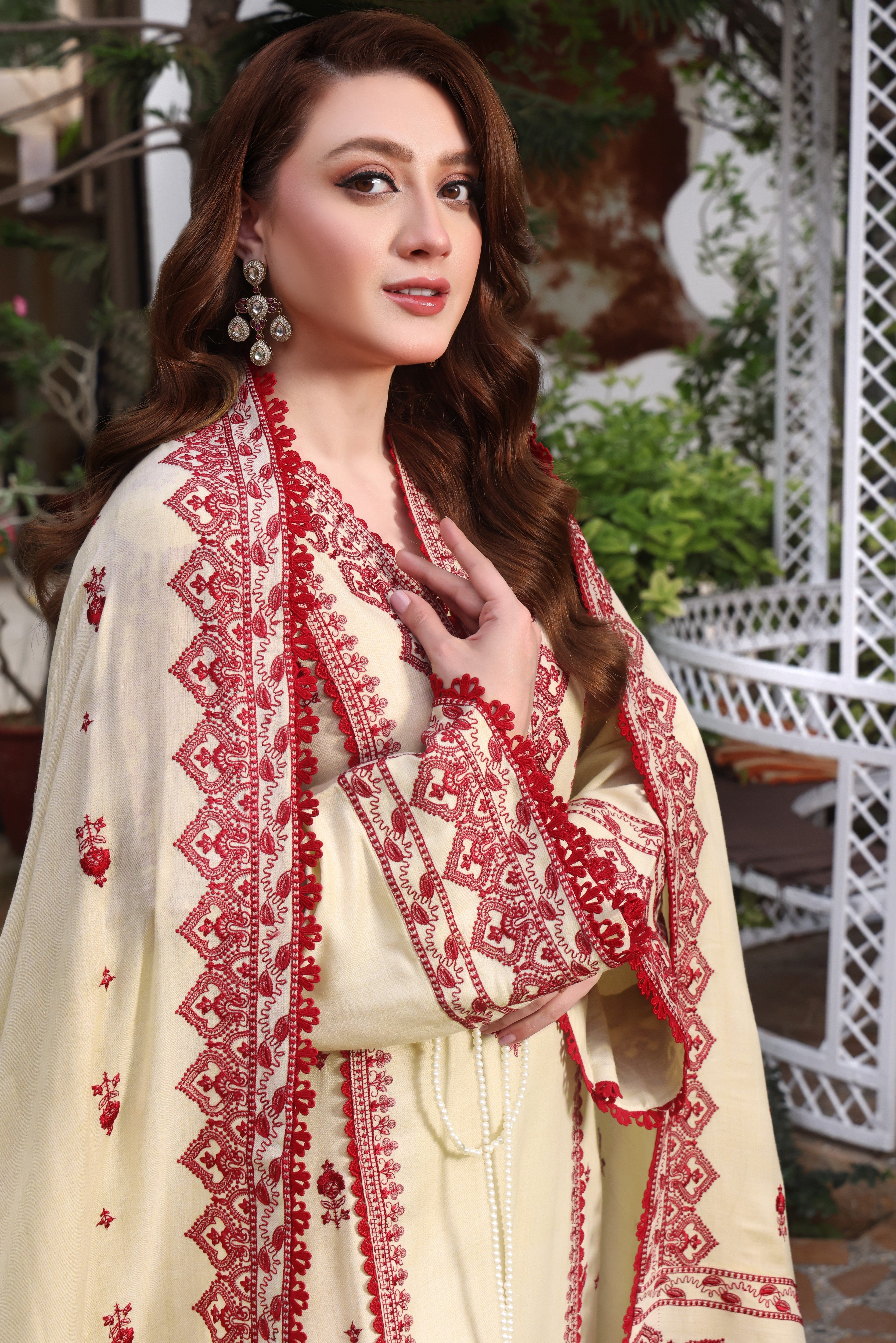 Rs 11500 Aneelas Stitched KARANDI Emb Shirt Trouser 2pc [MOMINA-03-B] [Dispatch Time 2 Months]