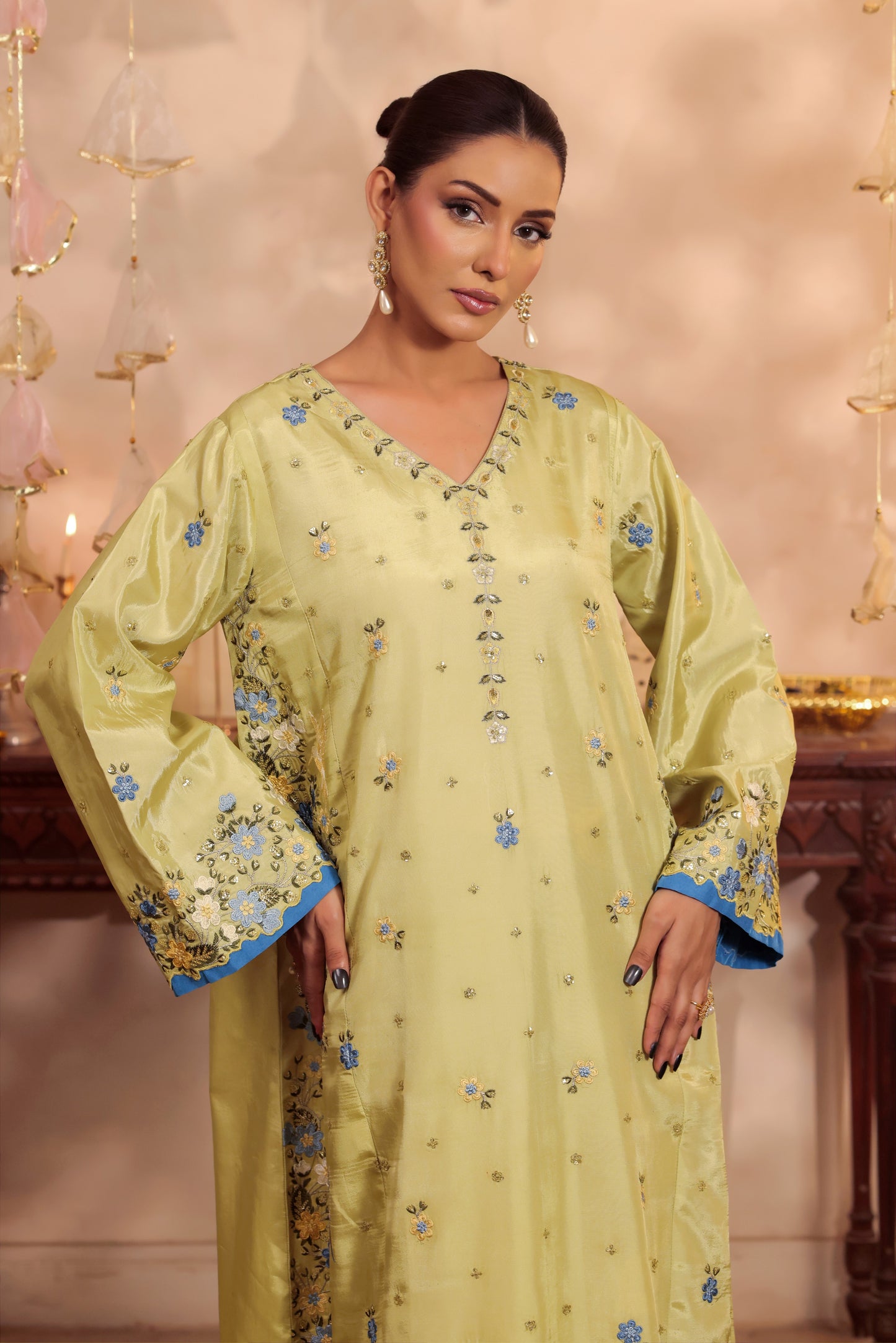 Rs 11500 Aneelas Stitched Raw Silk Emb Semi Formal Kaftan 2pc [FC-24] [Dispatch Time 2 Months]