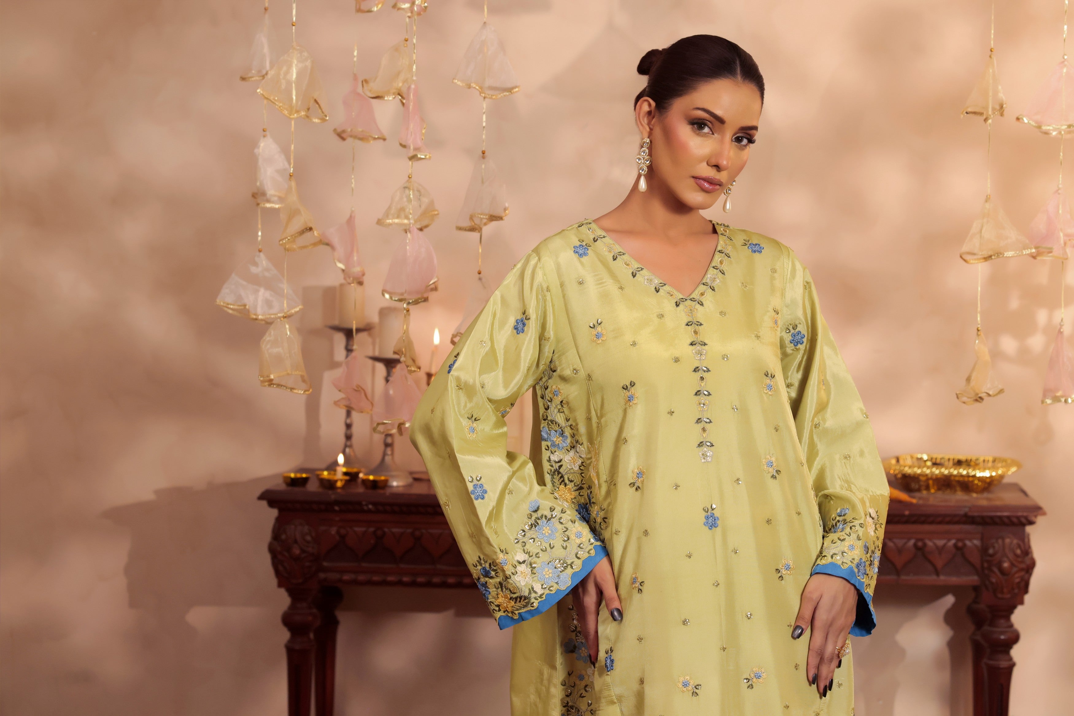 Rs 11500 Aneelas Stitched Raw Silk Emb Semi Formal Kaftan 2pc [FC-24] [Dispatch Time 2 Months]