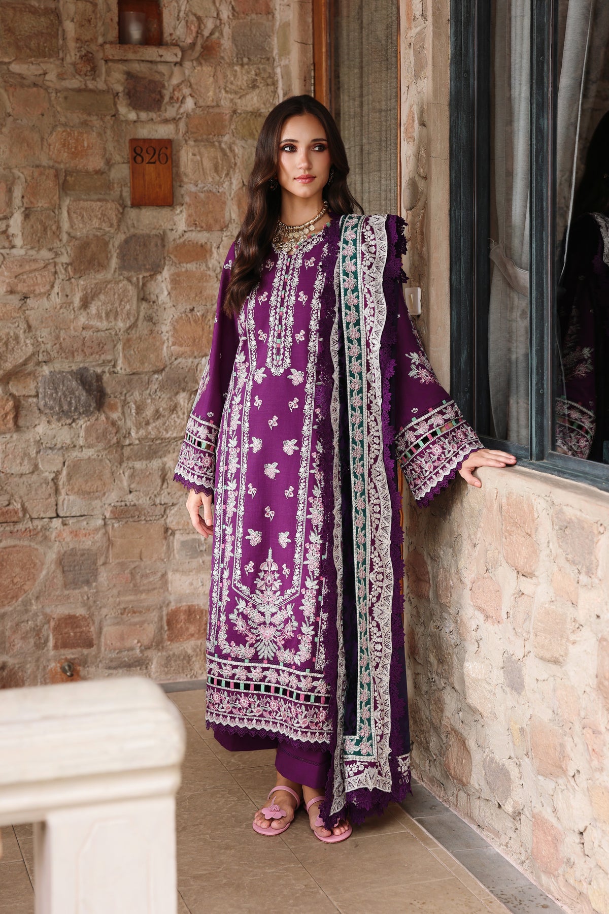 Aneelas Slub Khaddar Emb 3pc with Palachi Shawl [WLUX-26-03] [Dispatch Time 2.5 Months]