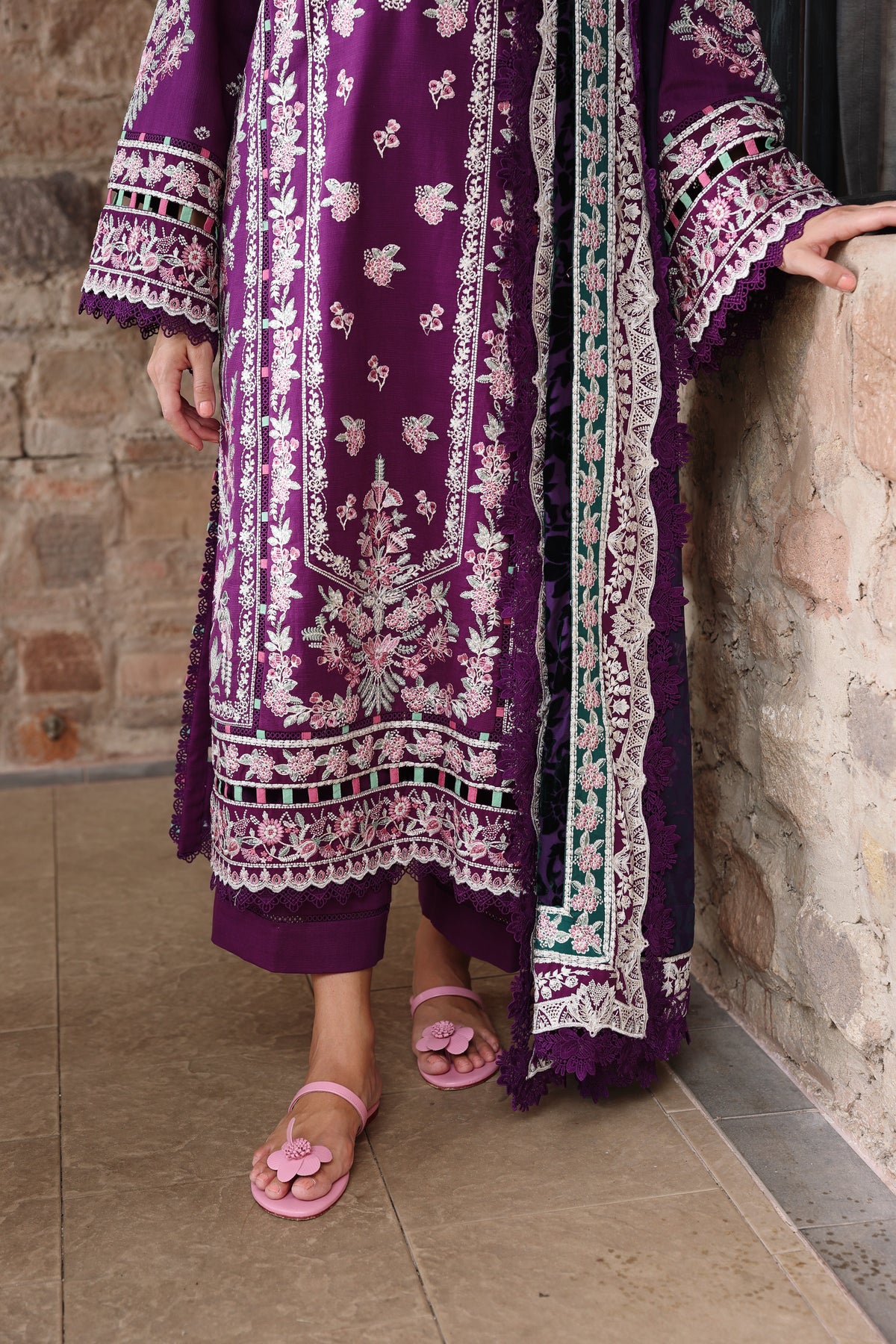 Aneelas Slub Khaddar Emb 3pc with Palachi Shawl [WLUX-26-03] [Dispatch Time 2.5 Months]
