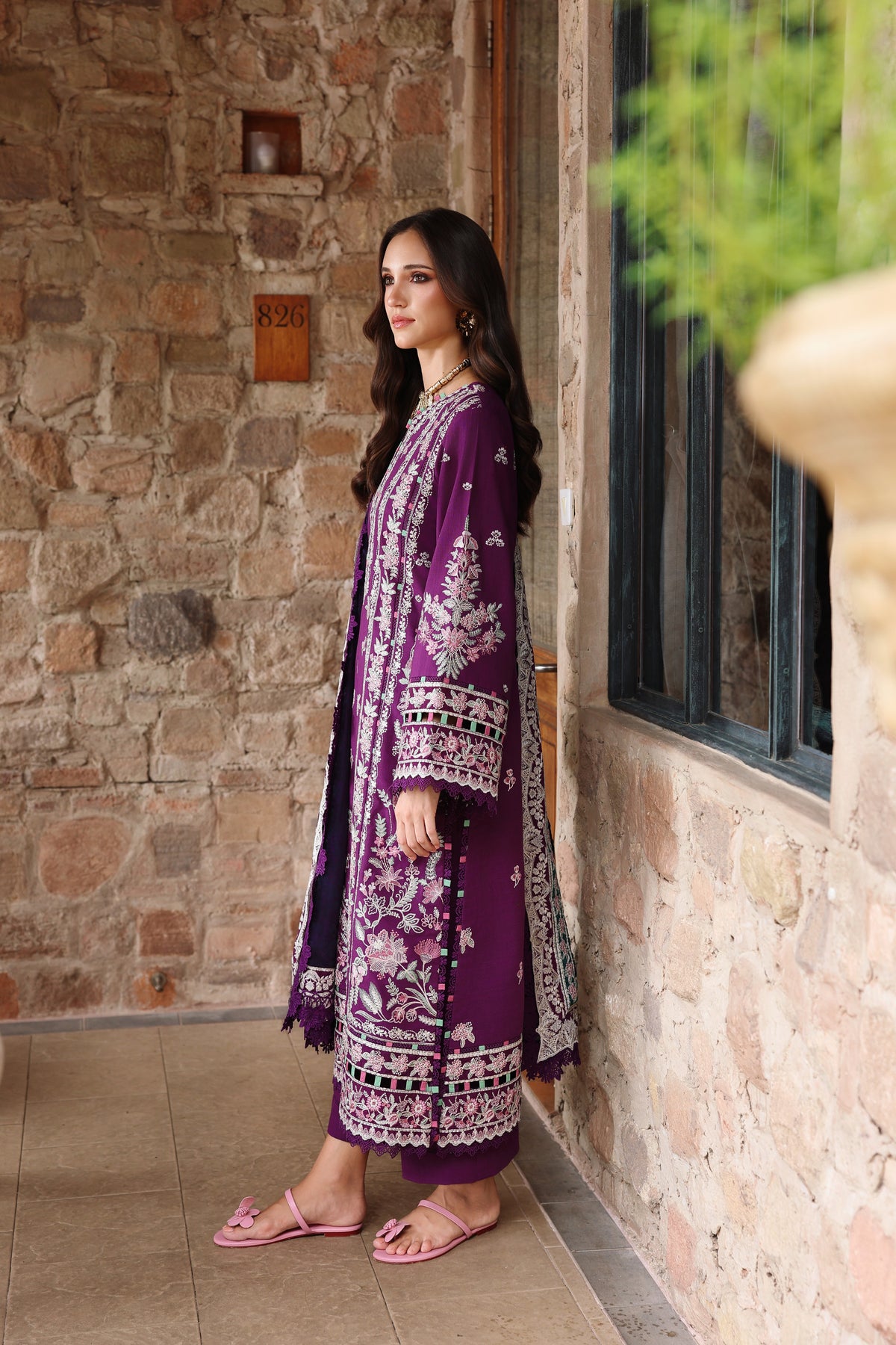 Aneelas Slub Khaddar Emb 3pc with Palachi Shawl [WLUX-26-03] [Dispatch Time 2.5 Months]